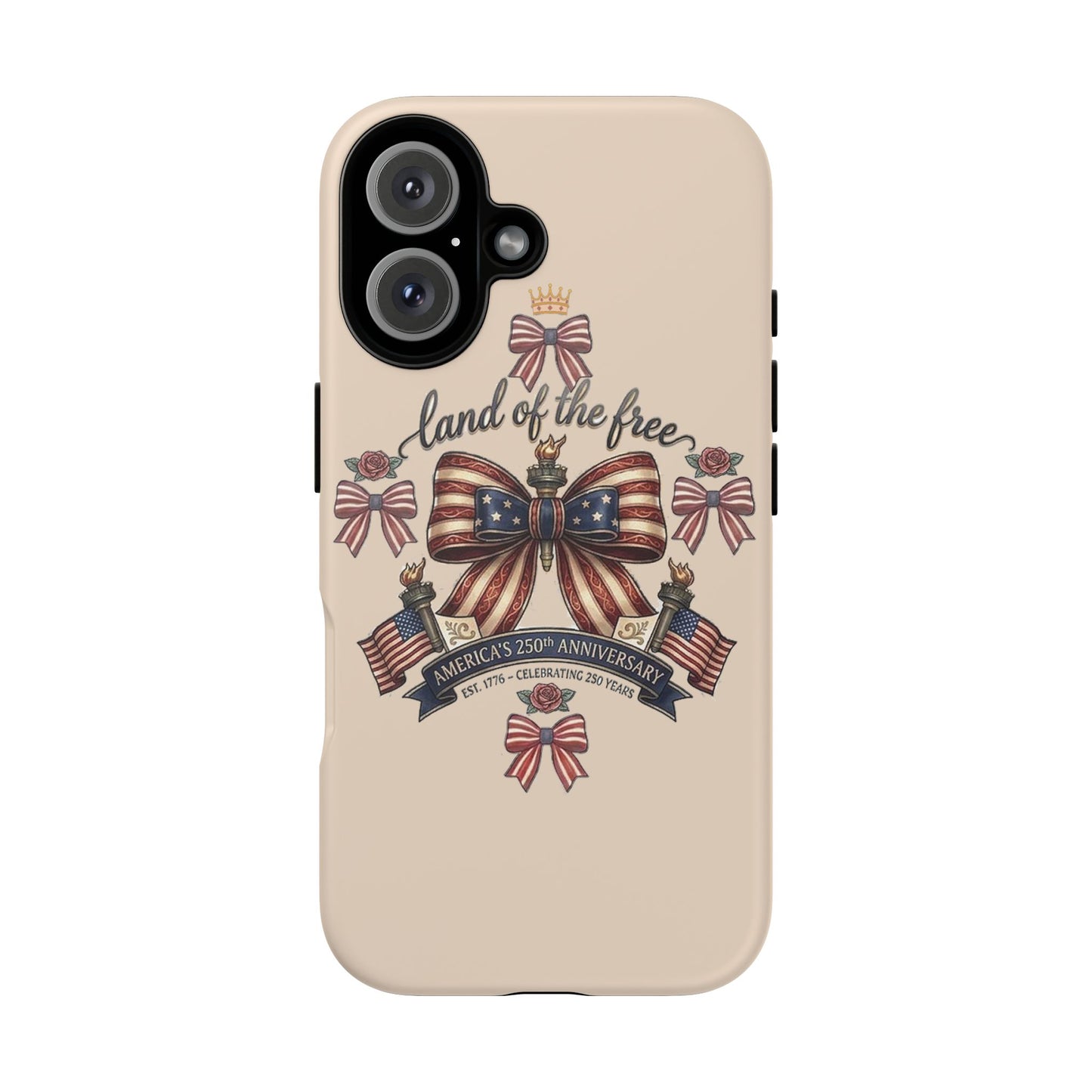 USA 250th ANNIVERSARY "Land of the Free" Tough Phone Case – USA Flag Bow Phone Cover - Trending Novelties & Gifts