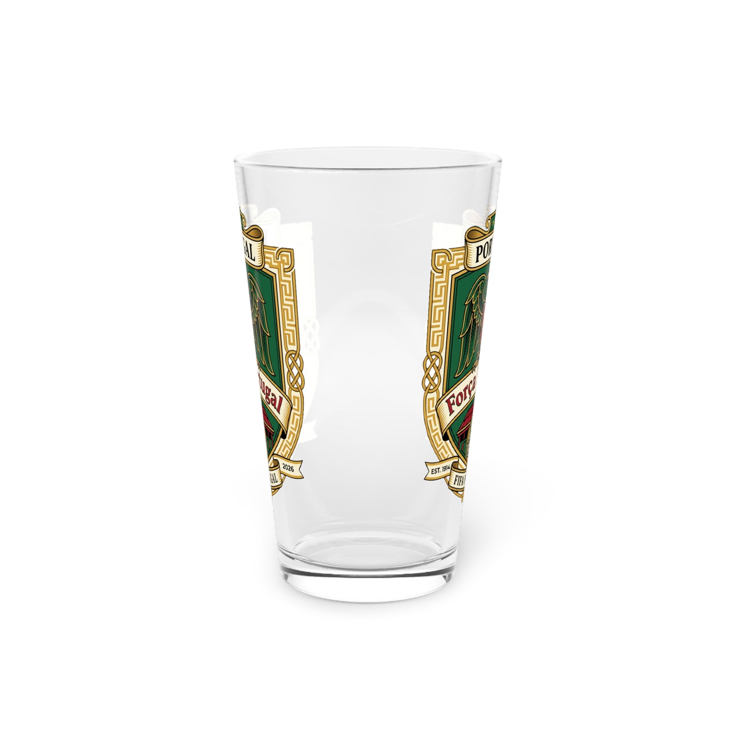 Portugal Soccer Fan Crest Pint Glass — "Força Portugal" Soccer Fan  Beer Glass