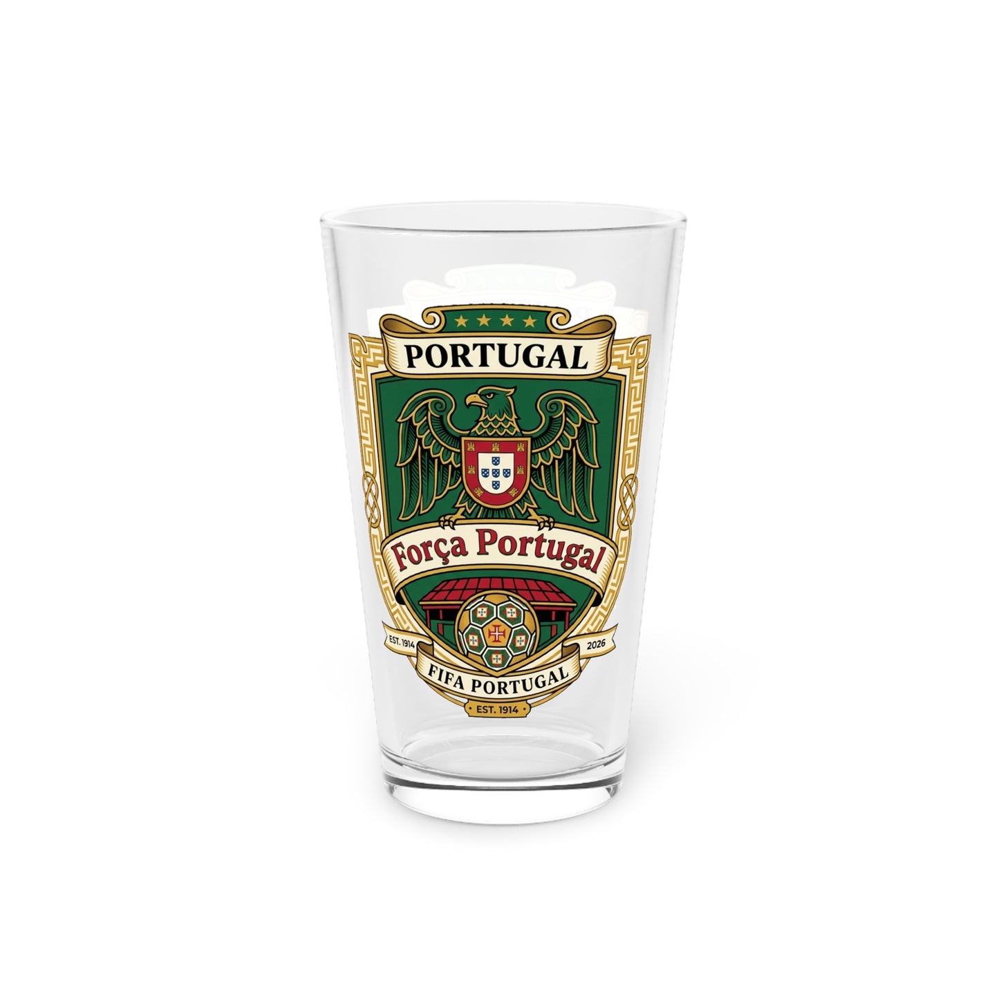 Portugal Soccer Fan Crest Pint Glass — "Força Portugal" Soccer Fan  Beer Glass