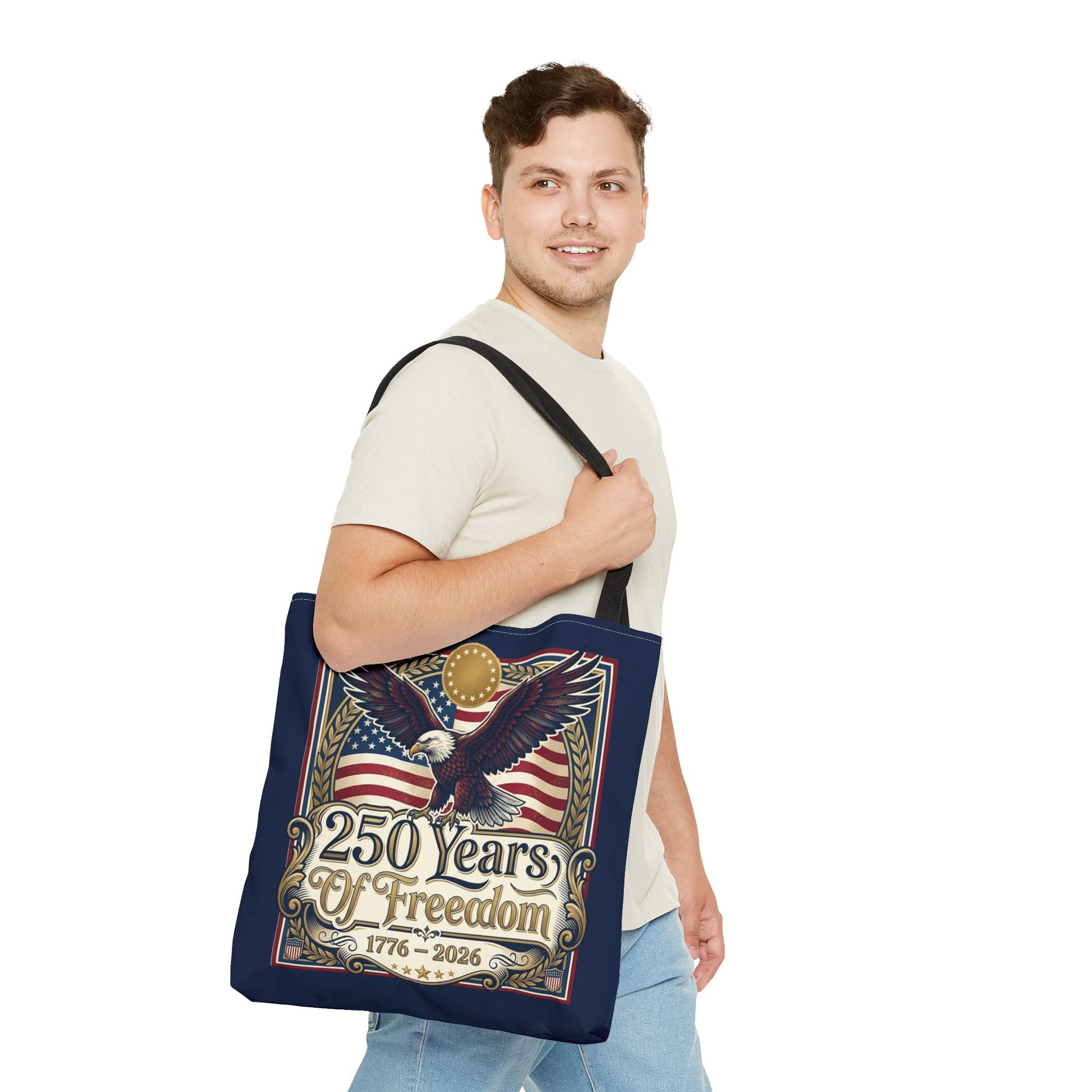 250 Years of Freedom Tote Bag — USA 250th ANNIVERSARY Eagle American Flag Tote Bag - Trending Novelties & Gifts