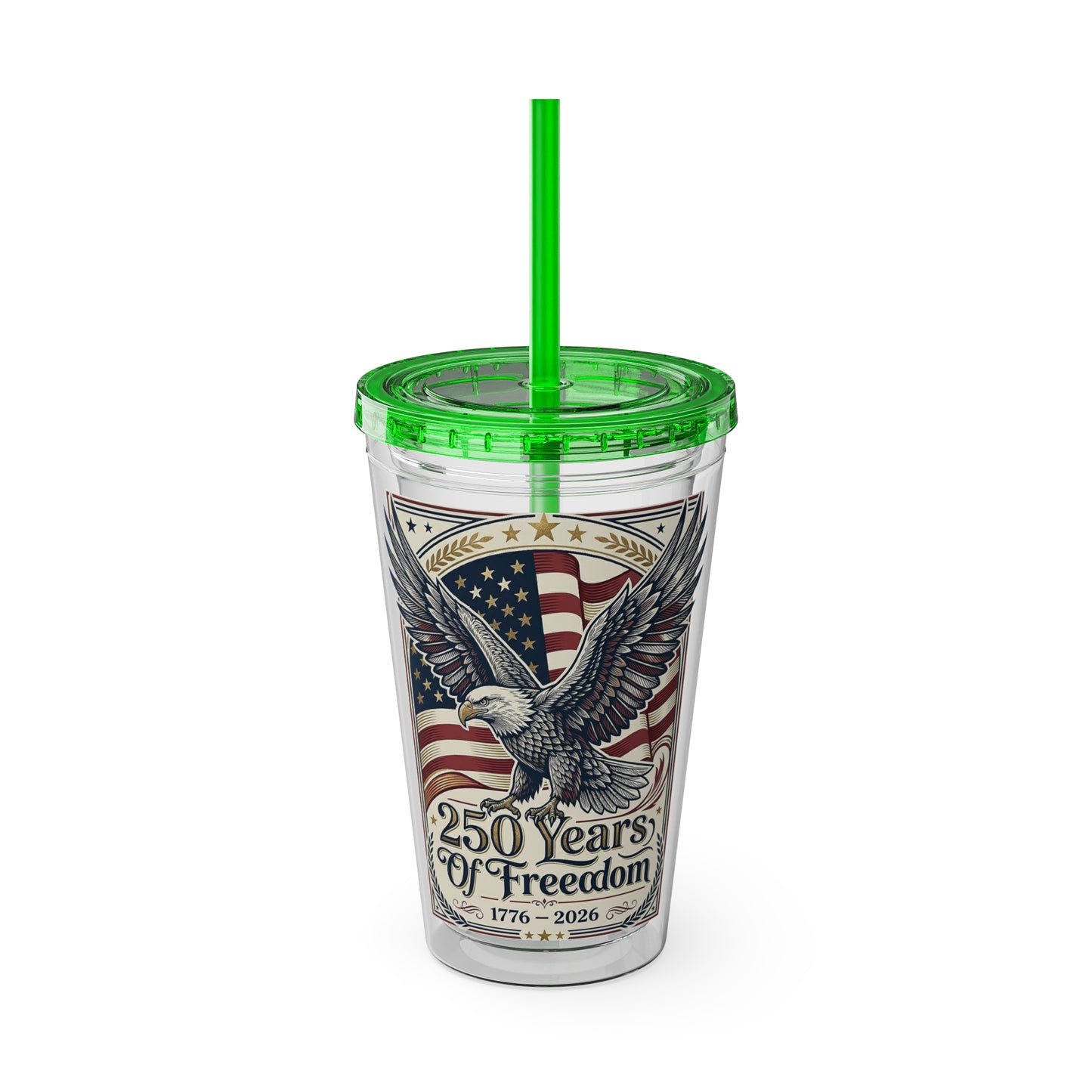 USA 250th ANNIVERSARY - Patriotic Eagle Tumbler 16oz – "250 Years of Freedom" USA Flag Straw Cup - Trending Novelties & Gifts