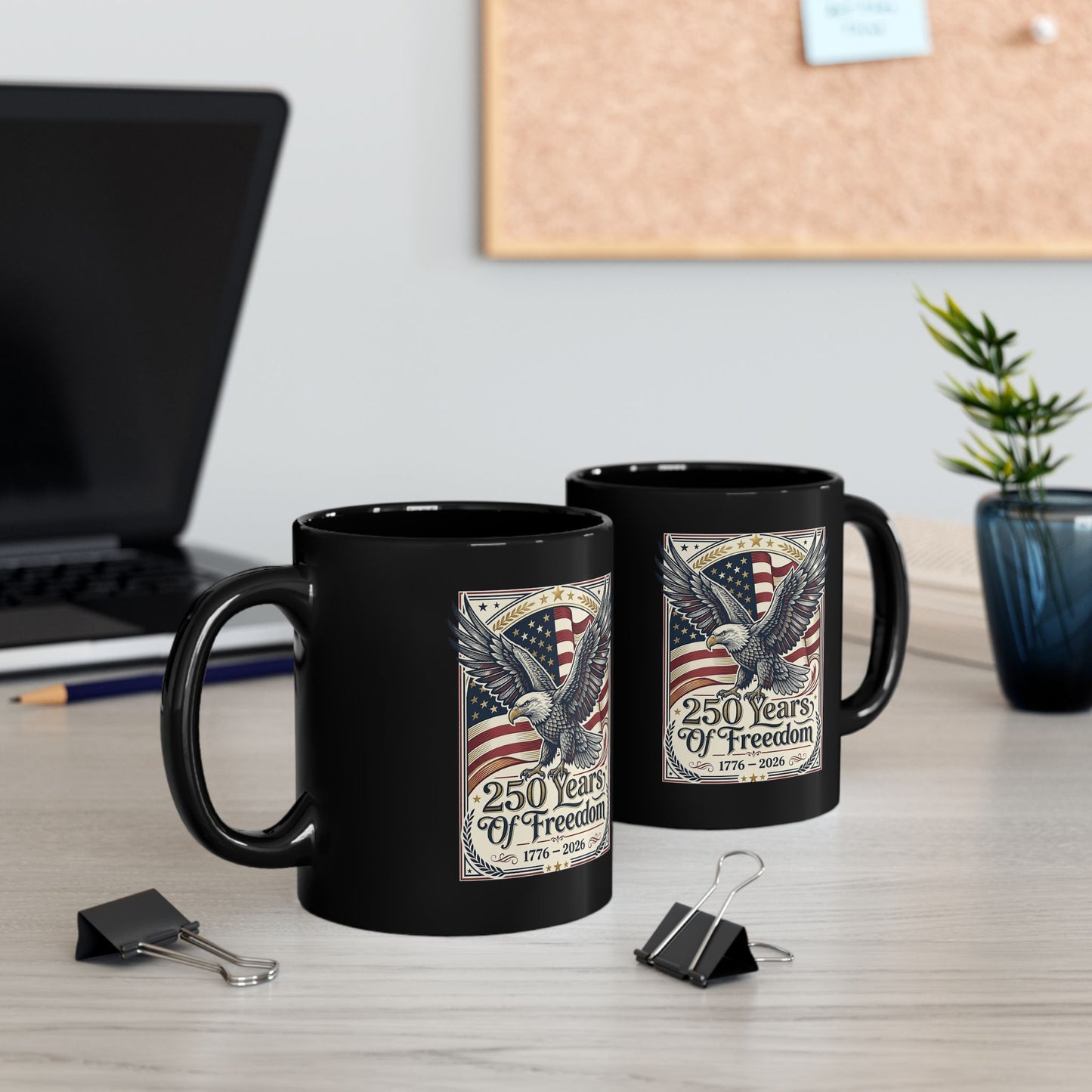 America 250 Years of Freedom Eagle Coffee Mug — USA 250th ANNIVERSARY Commemorative Black Mug - Trending Novelties & Gifts
