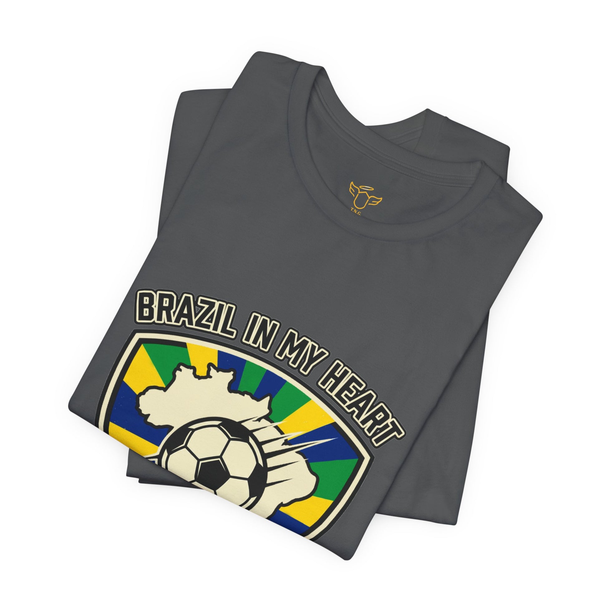 Brazil in My Heart Soccer Crest Tee | country pride, retro soccer - Trending Novelties & Gifts
