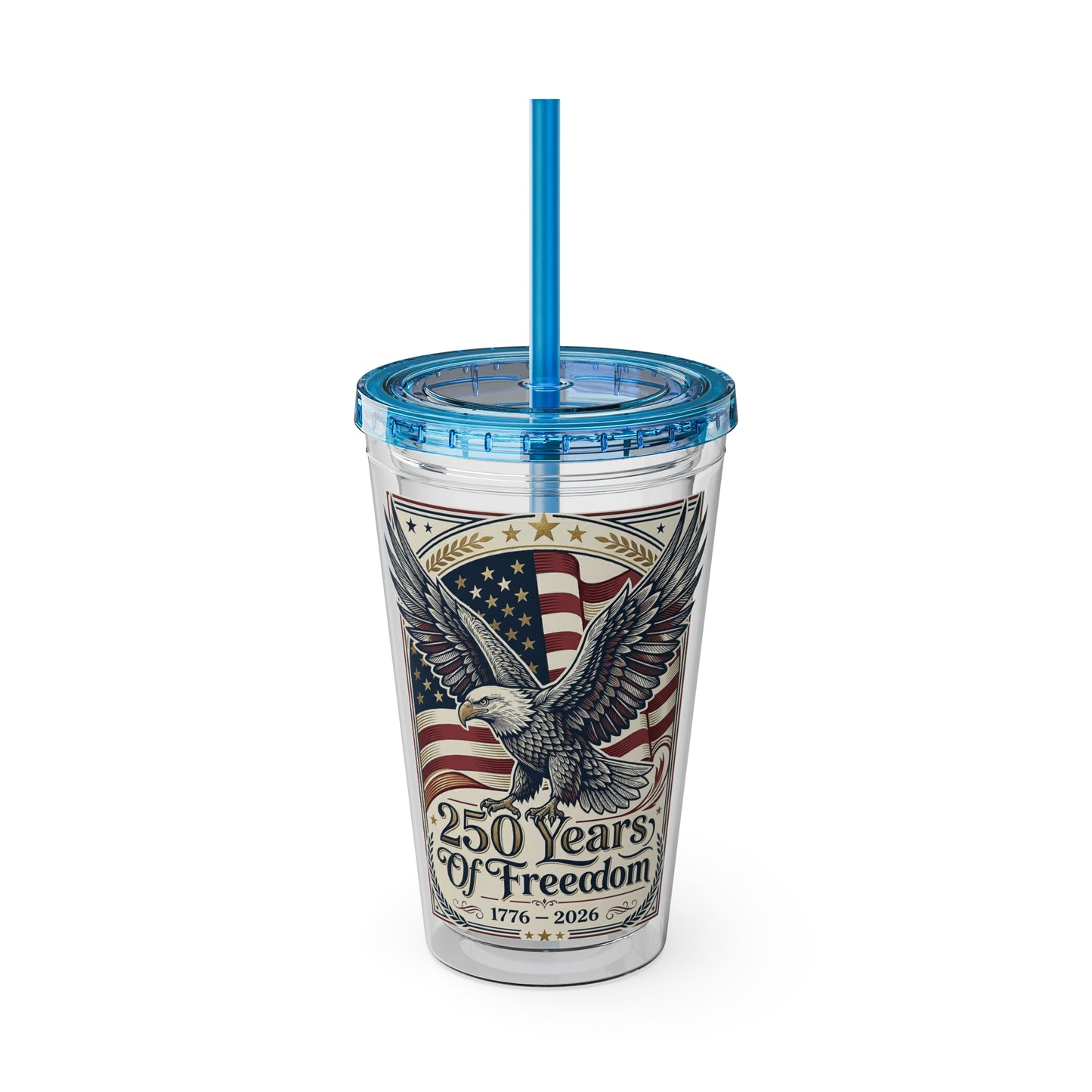 USA 250th ANNIVERSARY - Patriotic Eagle Tumbler 16oz – "250 Years of Freedom" USA Flag Straw Cup - Trending Novelties & Gifts
