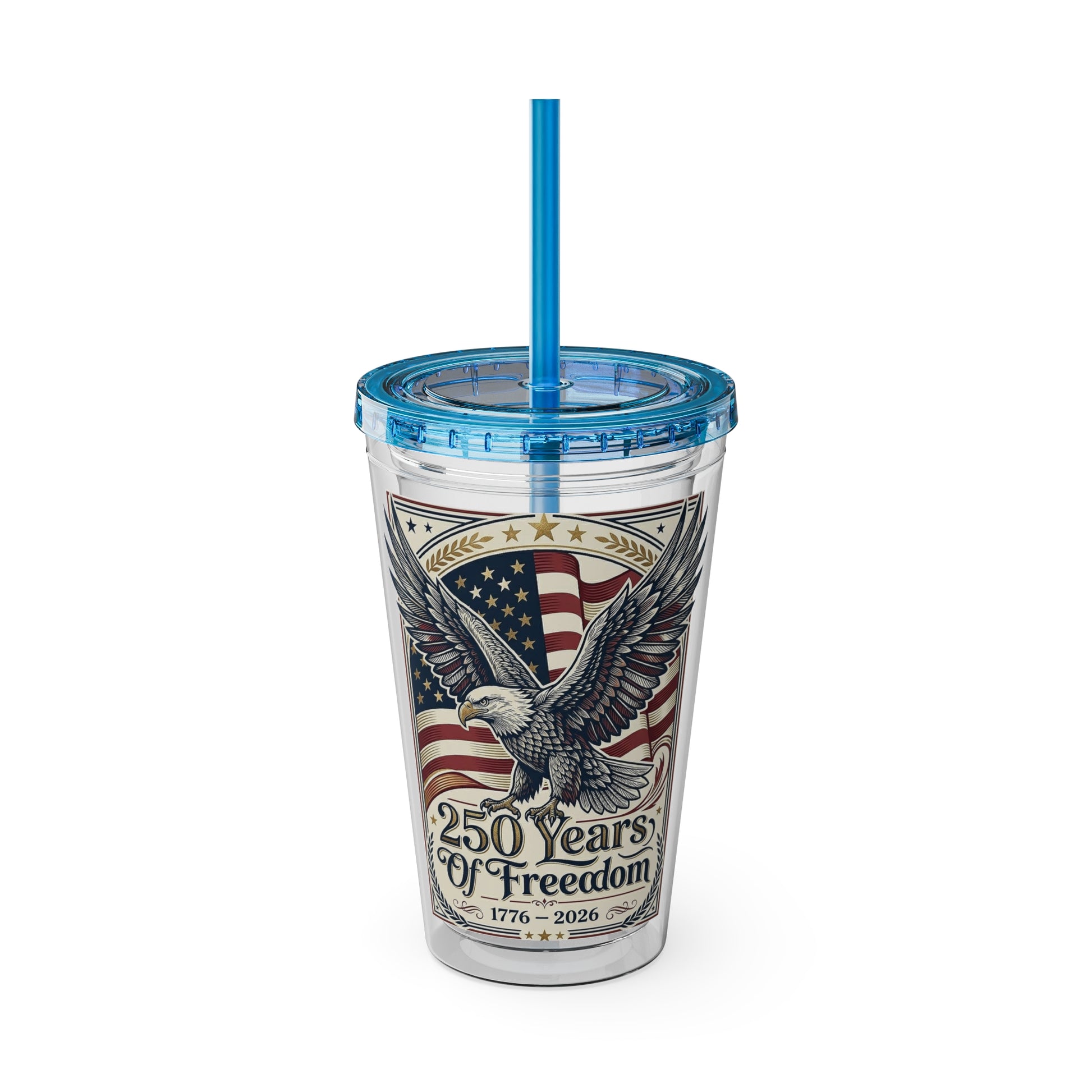 USA 250th ANNIVERSARY - Patriotic Eagle Tumbler 16oz – "250 Years of Freedom" USA Flag Straw Cup - Trending Novelties & Gifts