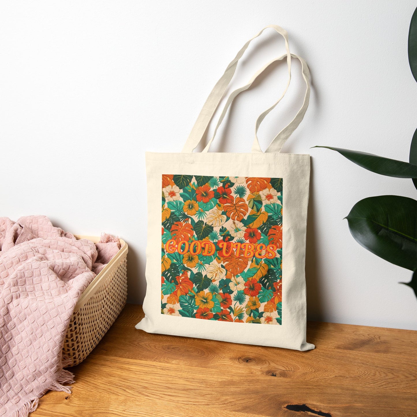 Summer Tote Bag — 'Good Vibes' Retro Floral Canvas Tote - Trending Novelties & Gifts