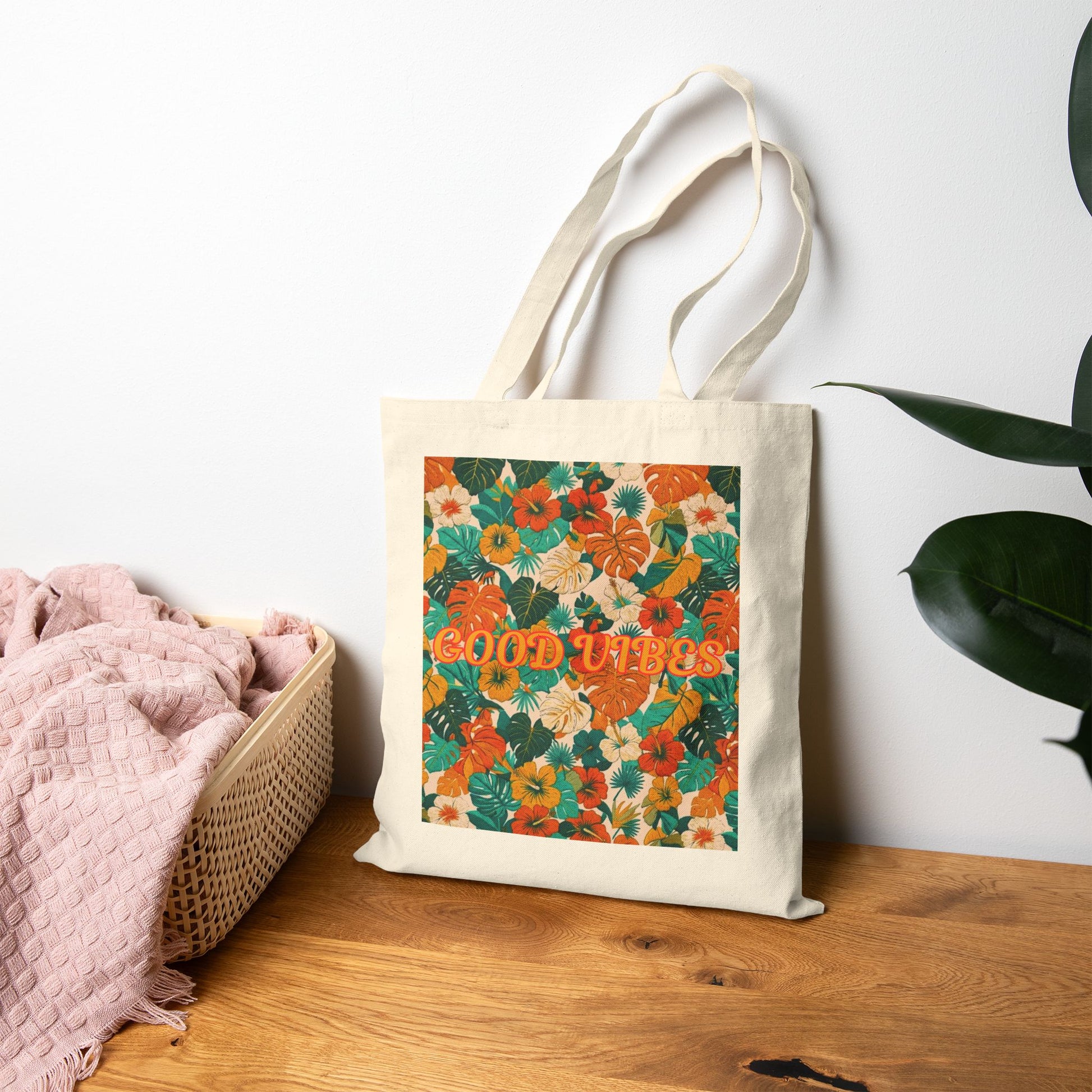 Summer Tote Bag — 'Good Vibes' Retro Floral Canvas Tote - Trending Novelties & Gifts