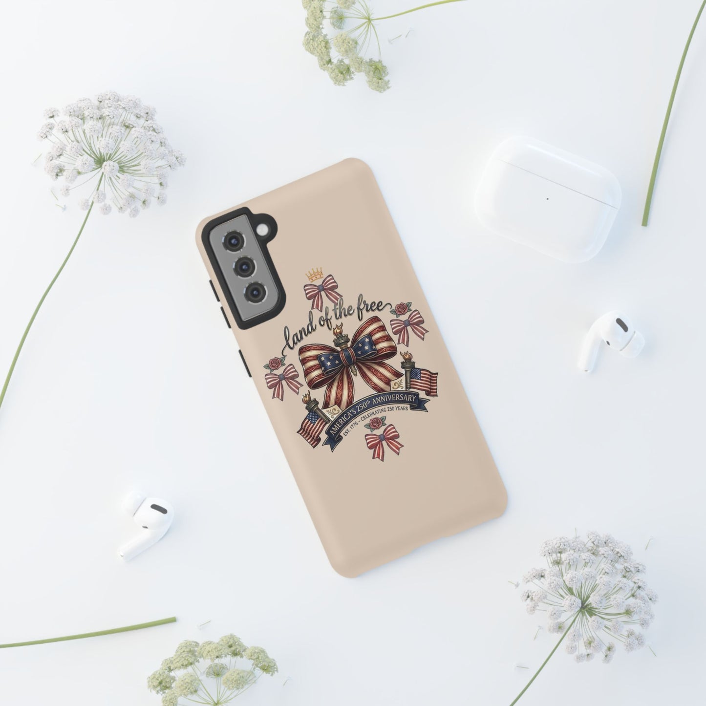 USA 250th ANNIVERSARY "Land of the Free" Tough Phone Case – USA Flag Bow Phone Cover - Trending Novelties & Gifts