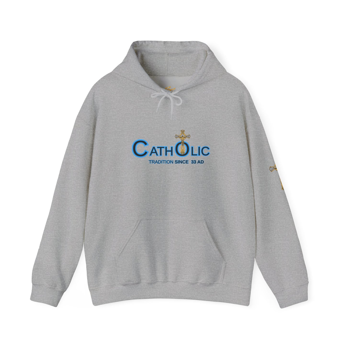 Catholic Hoodie - "Catholic: Tradition Since 33 AD" Pullover with Cross Accent (CT)