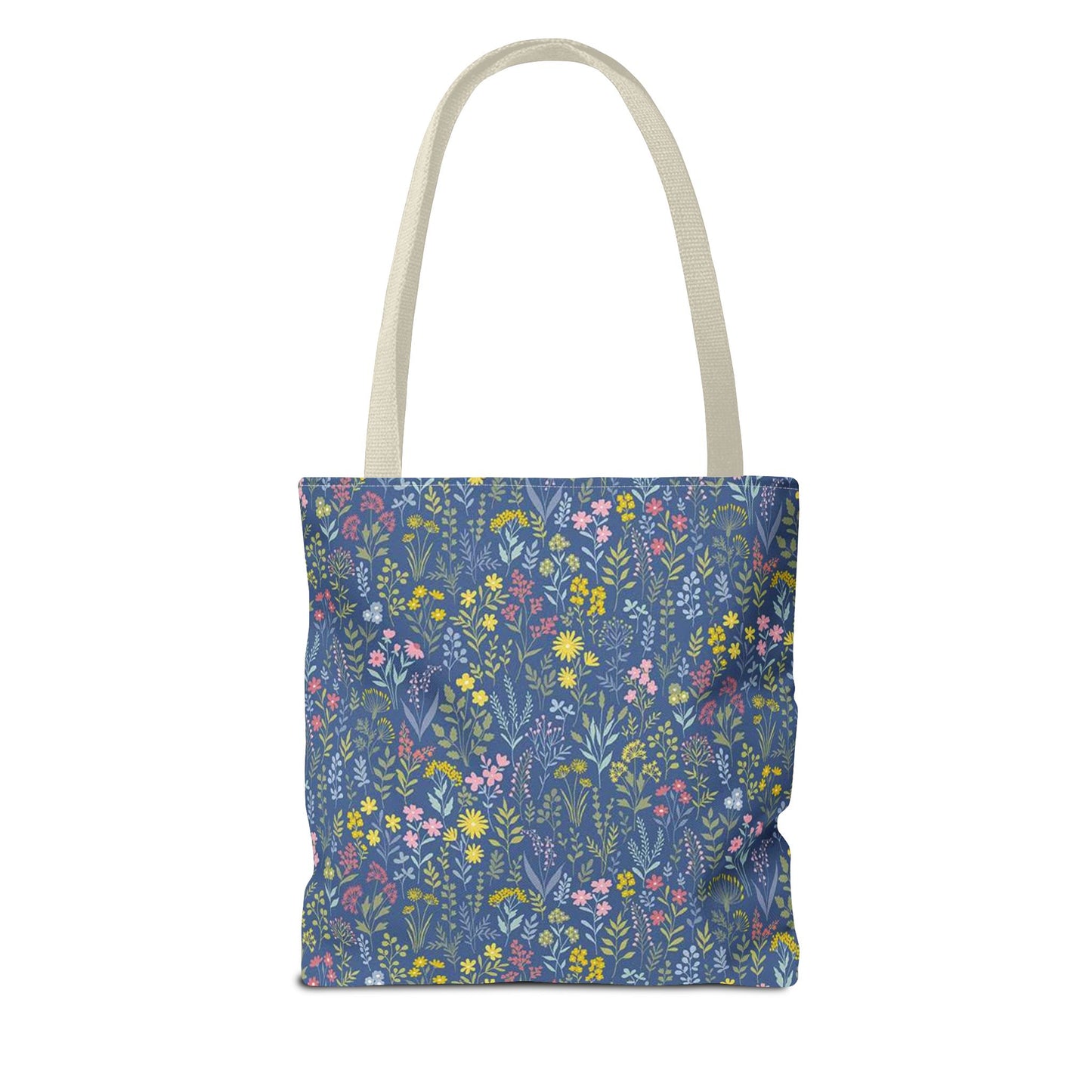 Wildflower Meadow Tote Bag — Blue Floral All-Over Print Eco Tote (summer)
