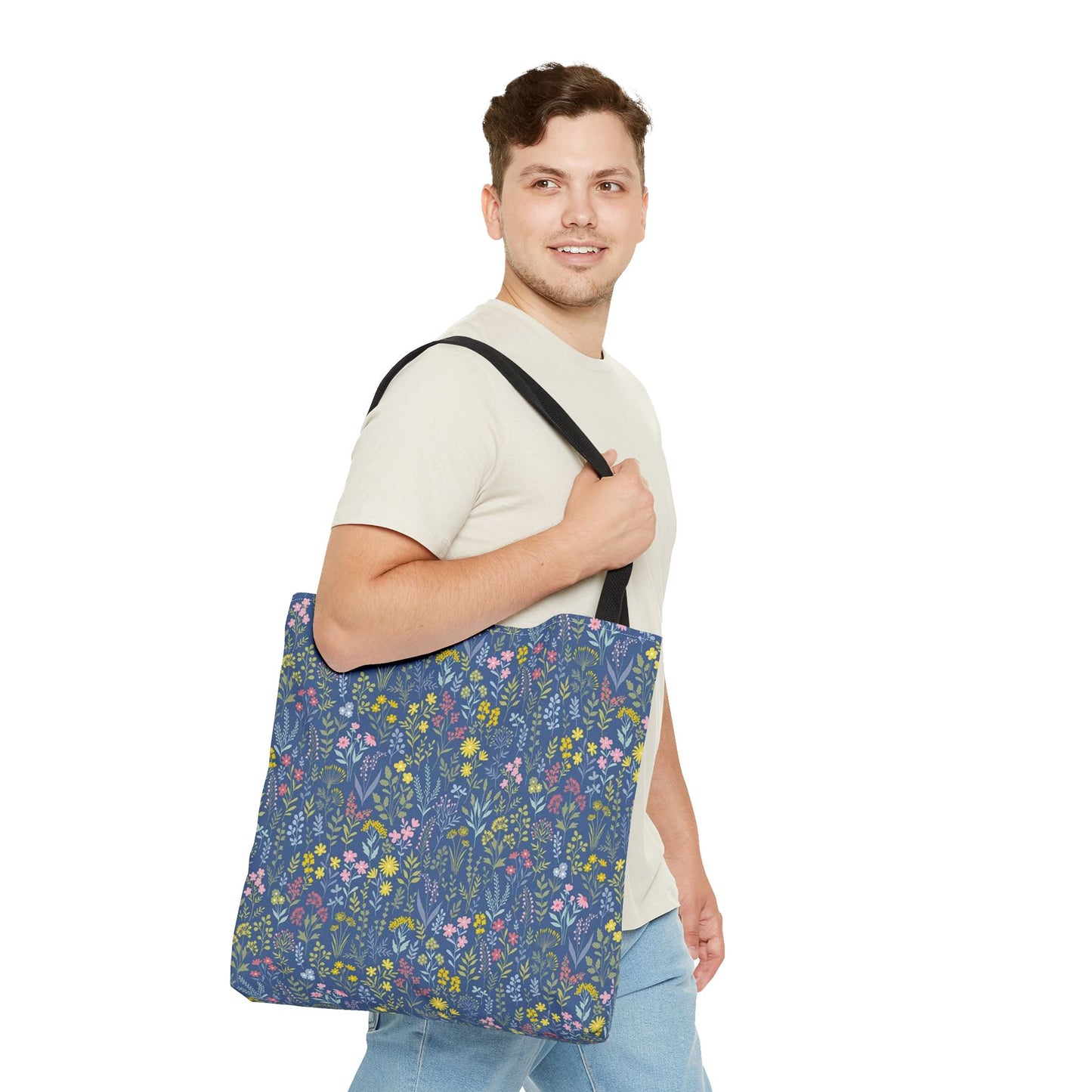 Wildflower Meadow Tote Bag — Blue Floral All-Over Print Eco Tote (summer)