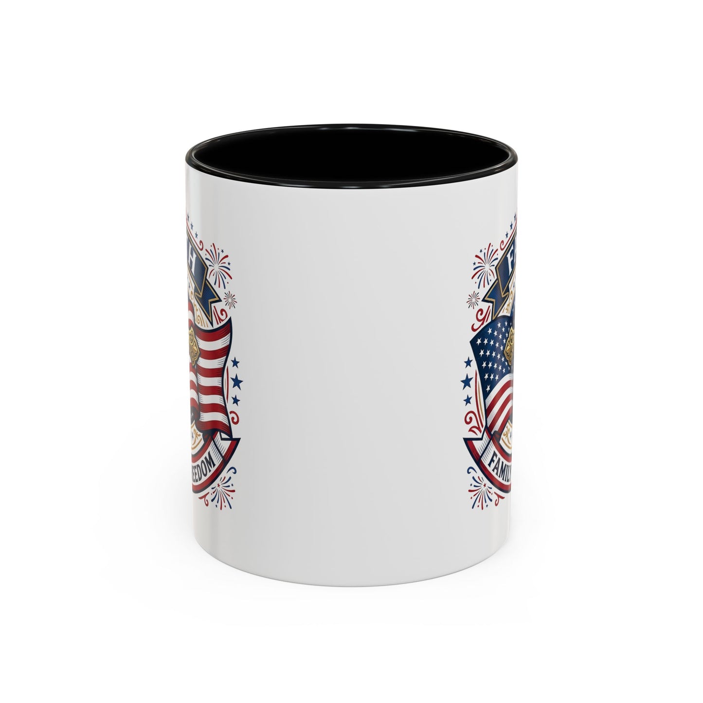 Faith, Family & Freedom Accent Coffee Mug — Patriotic Cross Mug  (USA 250th)