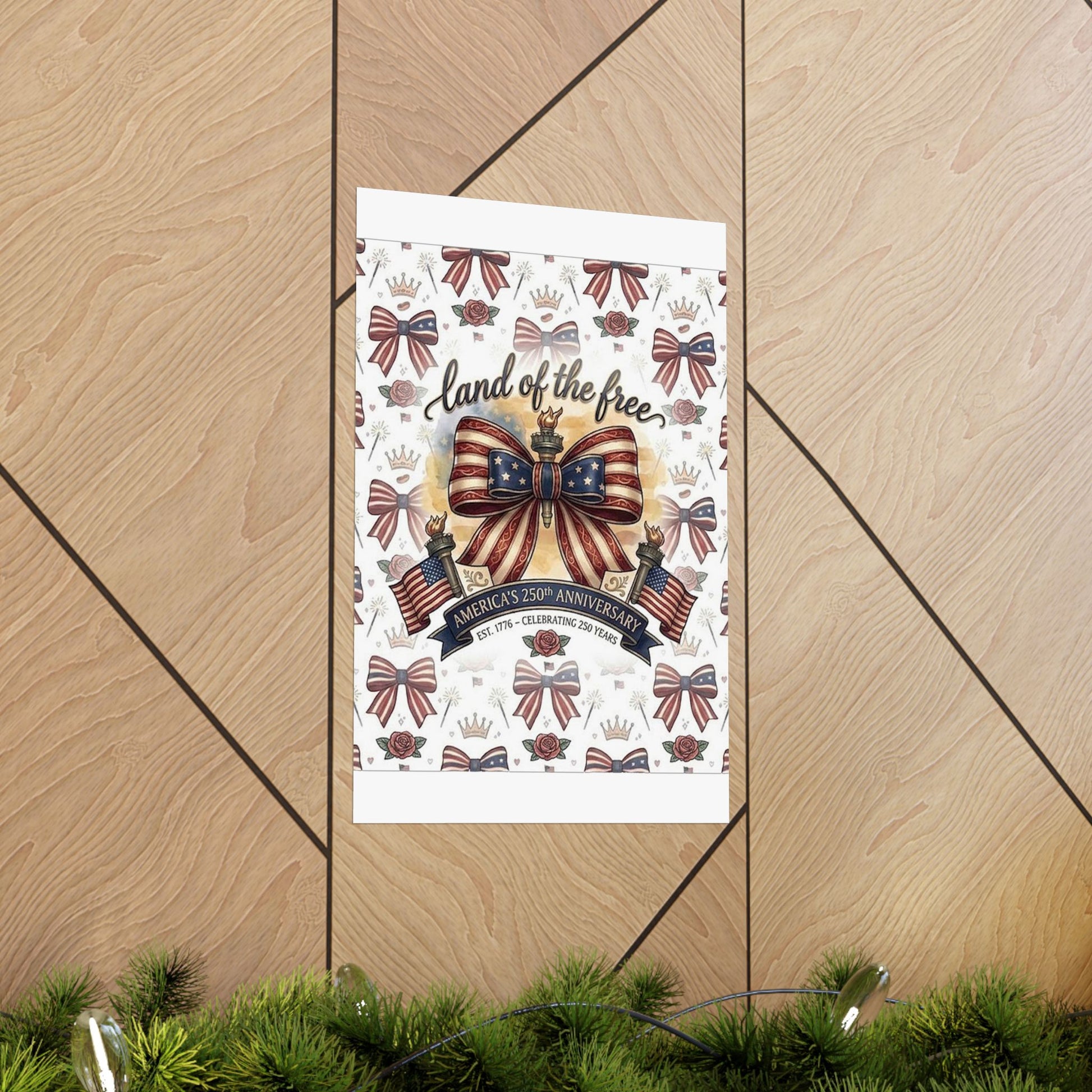 Land of the Free Patriotic Matte Poster — USA 250th Anniversary Bow Wall Art - Trending Novelties & Gifts