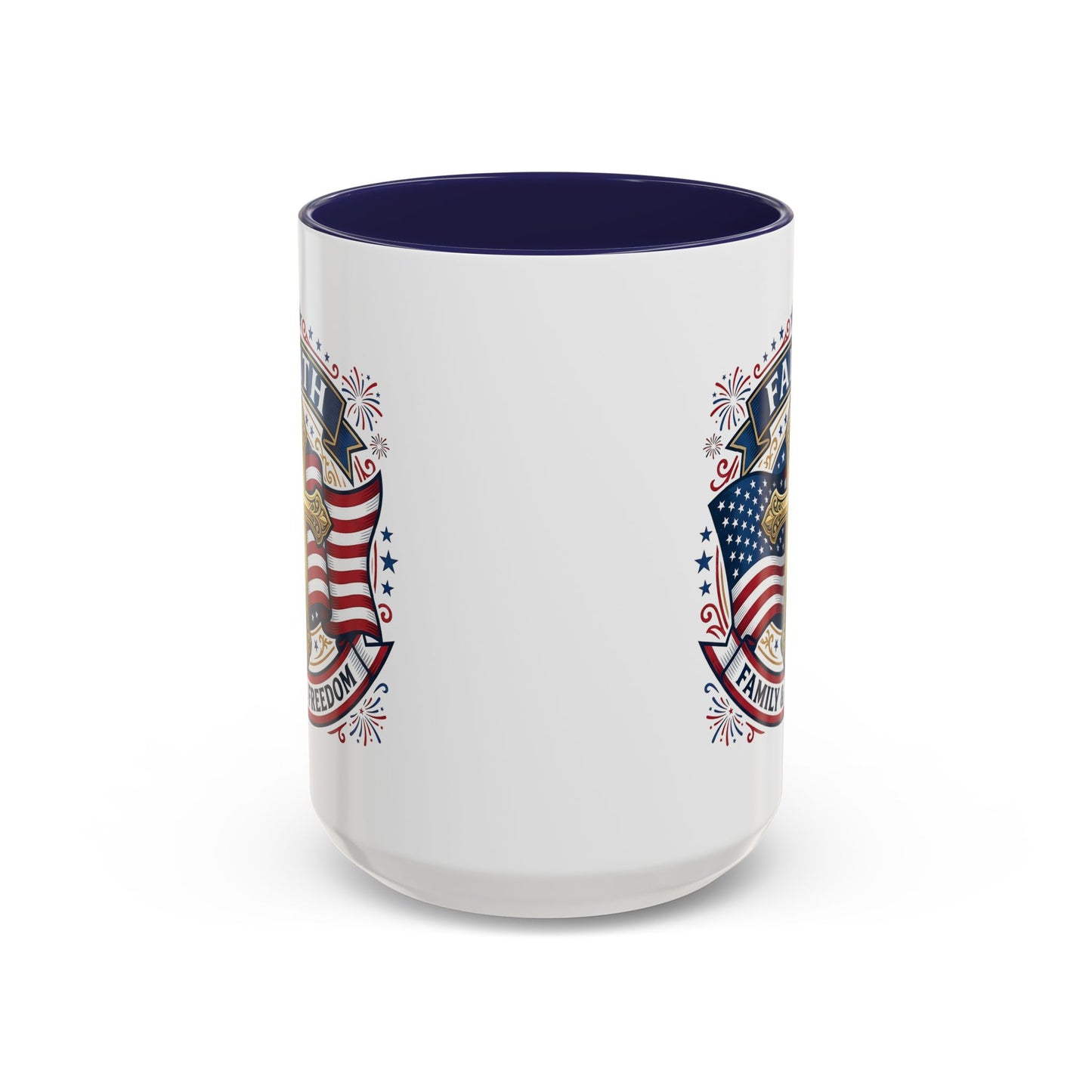 Faith, Family & Freedom Accent Coffee Mug — Patriotic Cross Mug  (USA 250th)