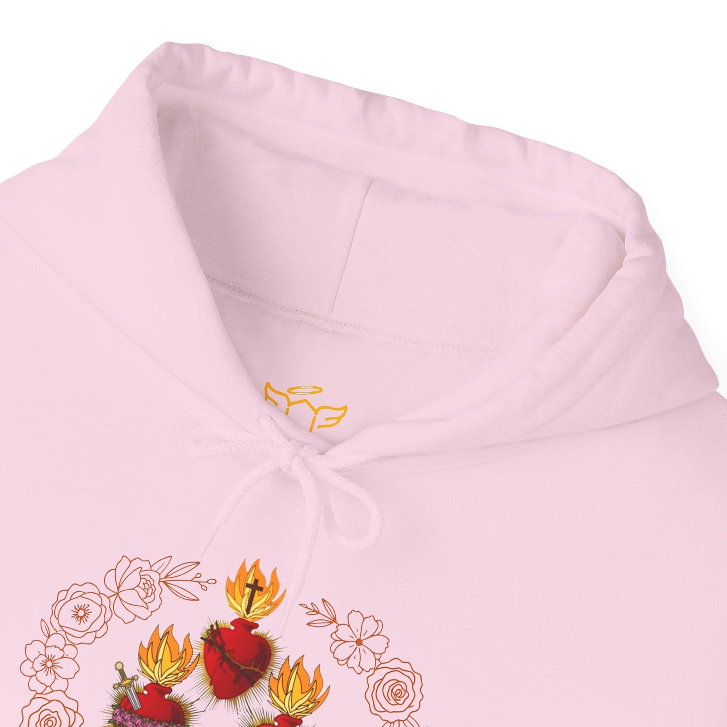 Sacred Hearts Hoodie — Three Flaming Hearts J.M.J. Devotional Sweatshirt (CT)