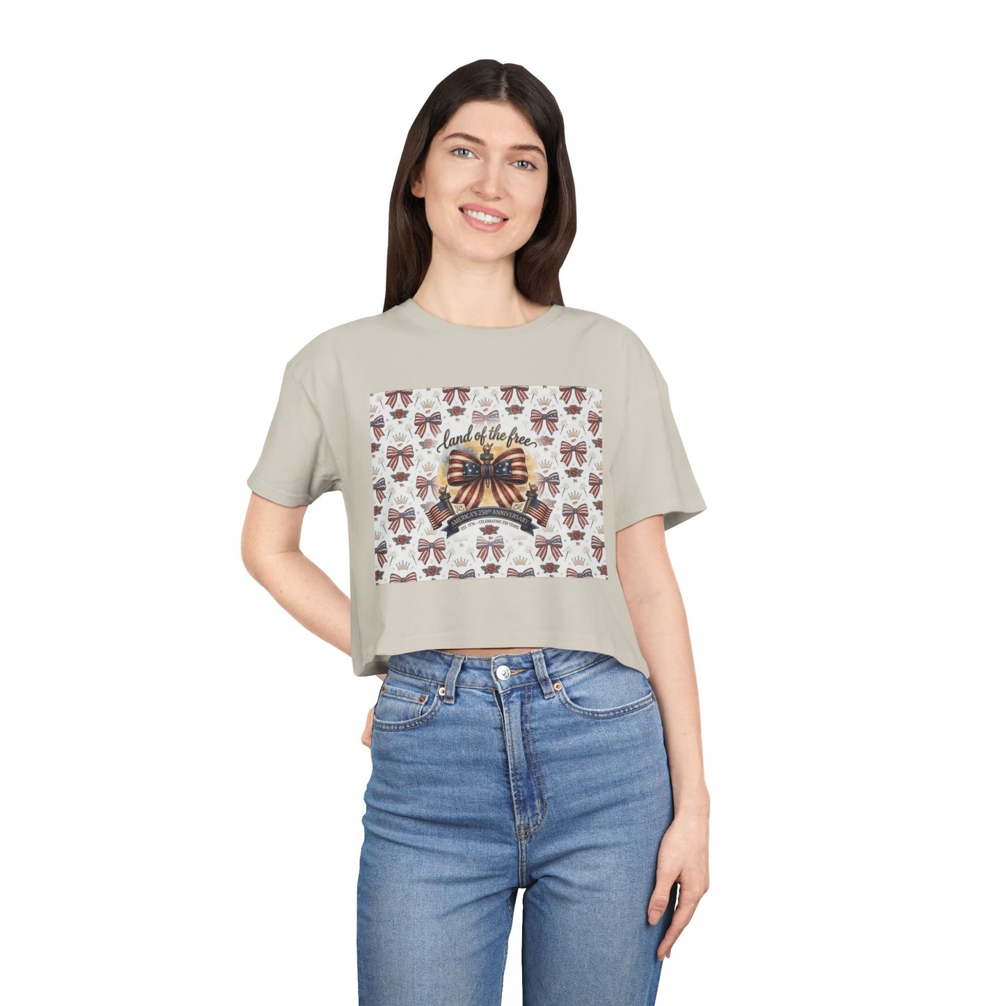 USA 250th ANNIVERSARY Women’s Crop Tee — Patriotic "Land of the Free" Women’s Crop Tee - Trending Novelties & Gifts