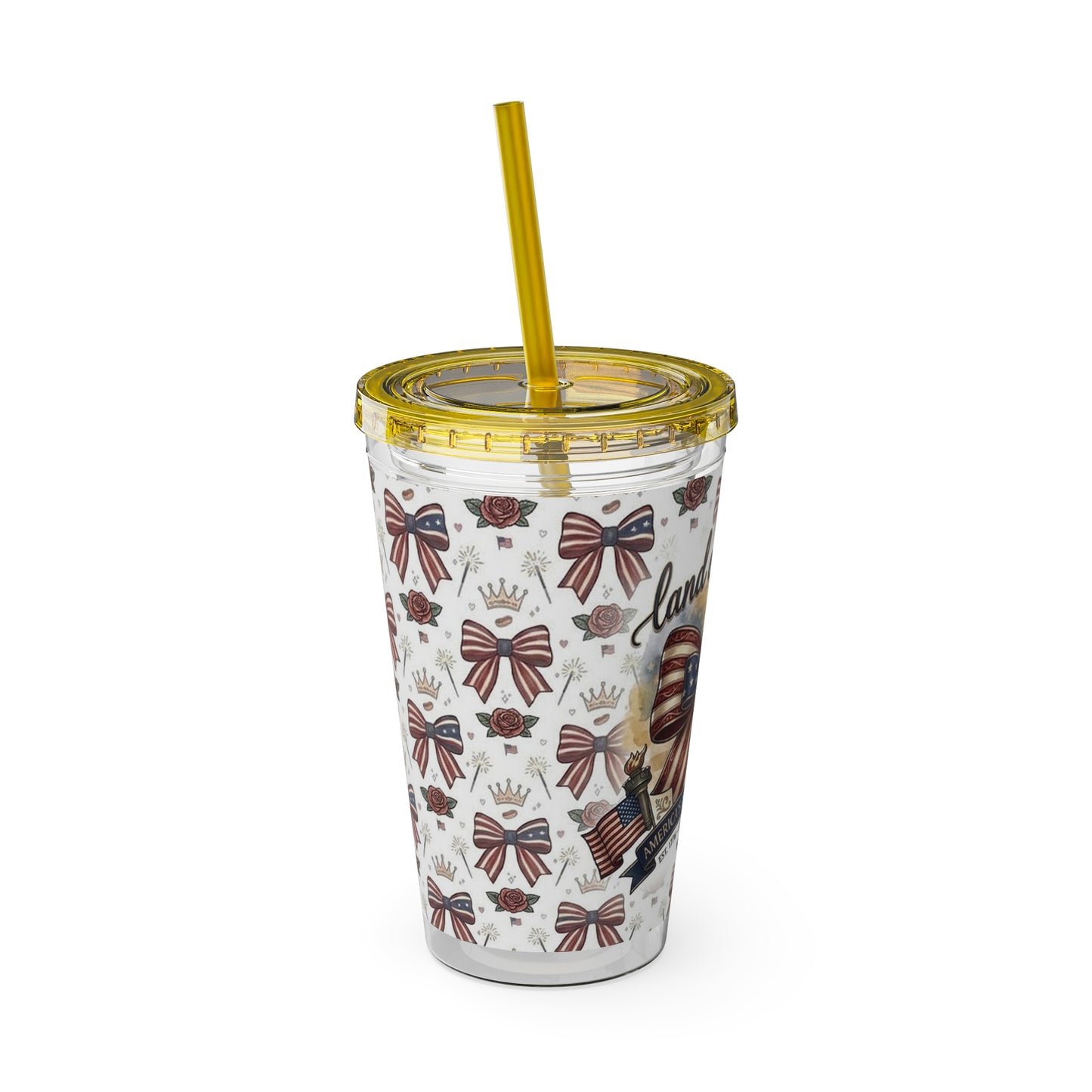 USA 250th ANNIVERSARY 16oz Tumbler with Straw | Patriotic 'Land of the Free' 16oz Tumbler with Straw - Trending Novelties & Gifts