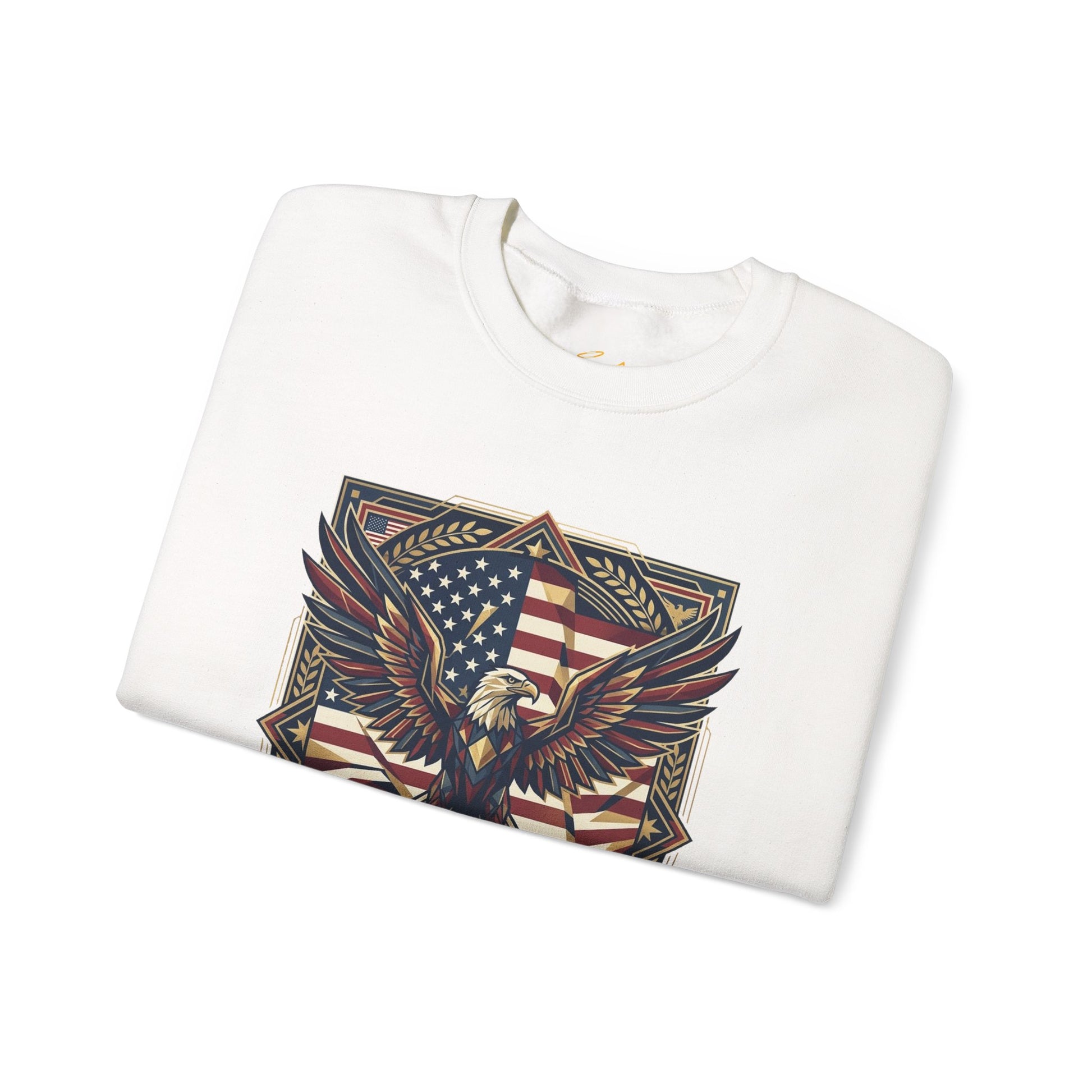 USA 250th ANNIVERSARY Crewneck Sweatshirt , White sweatshirt with an eagle and American flag design on a white background