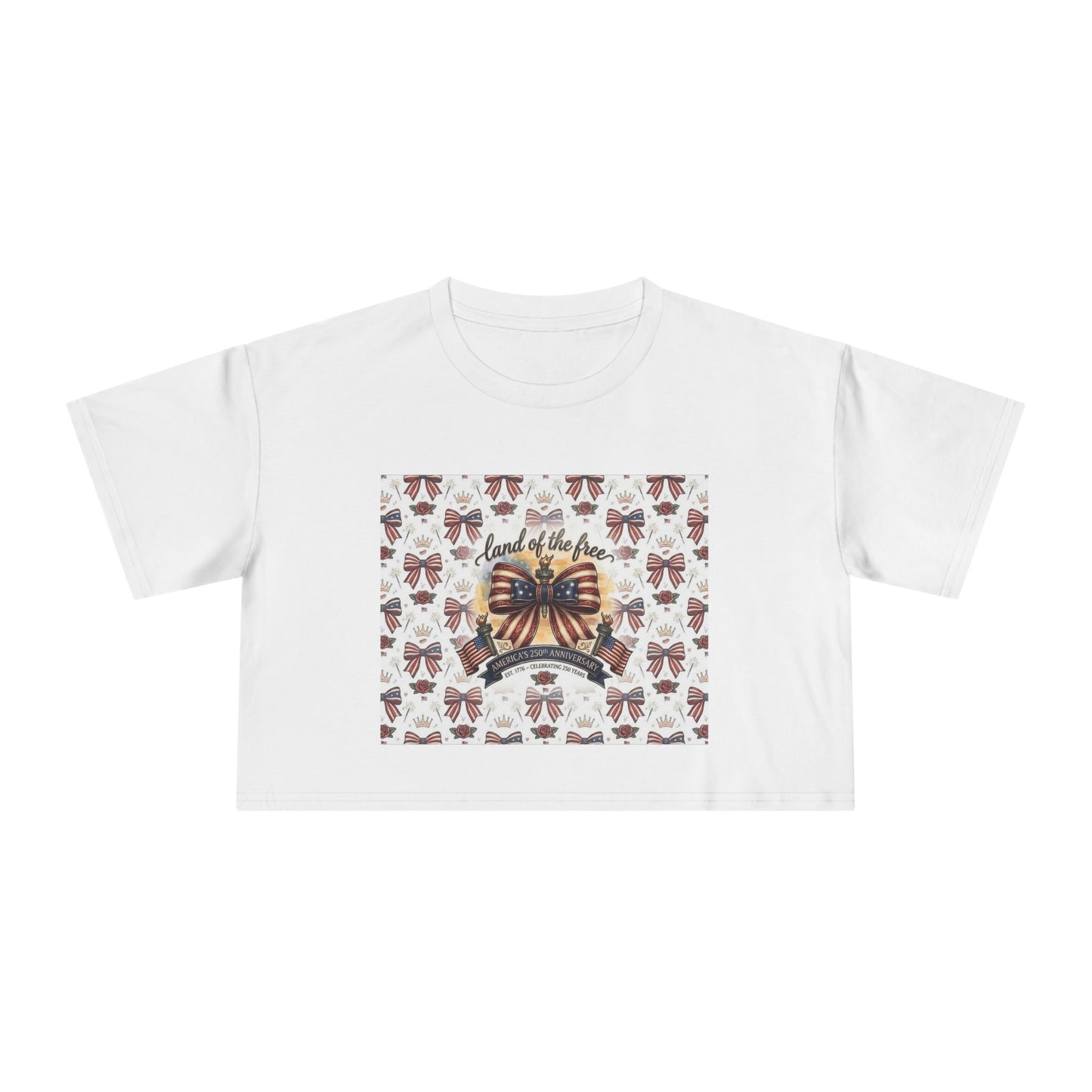 USA 250th ANNIVERSARY Women’s Crop Tee — Patriotic "Land of the Free" Women’s Crop Tee - Trending Novelties & Gifts