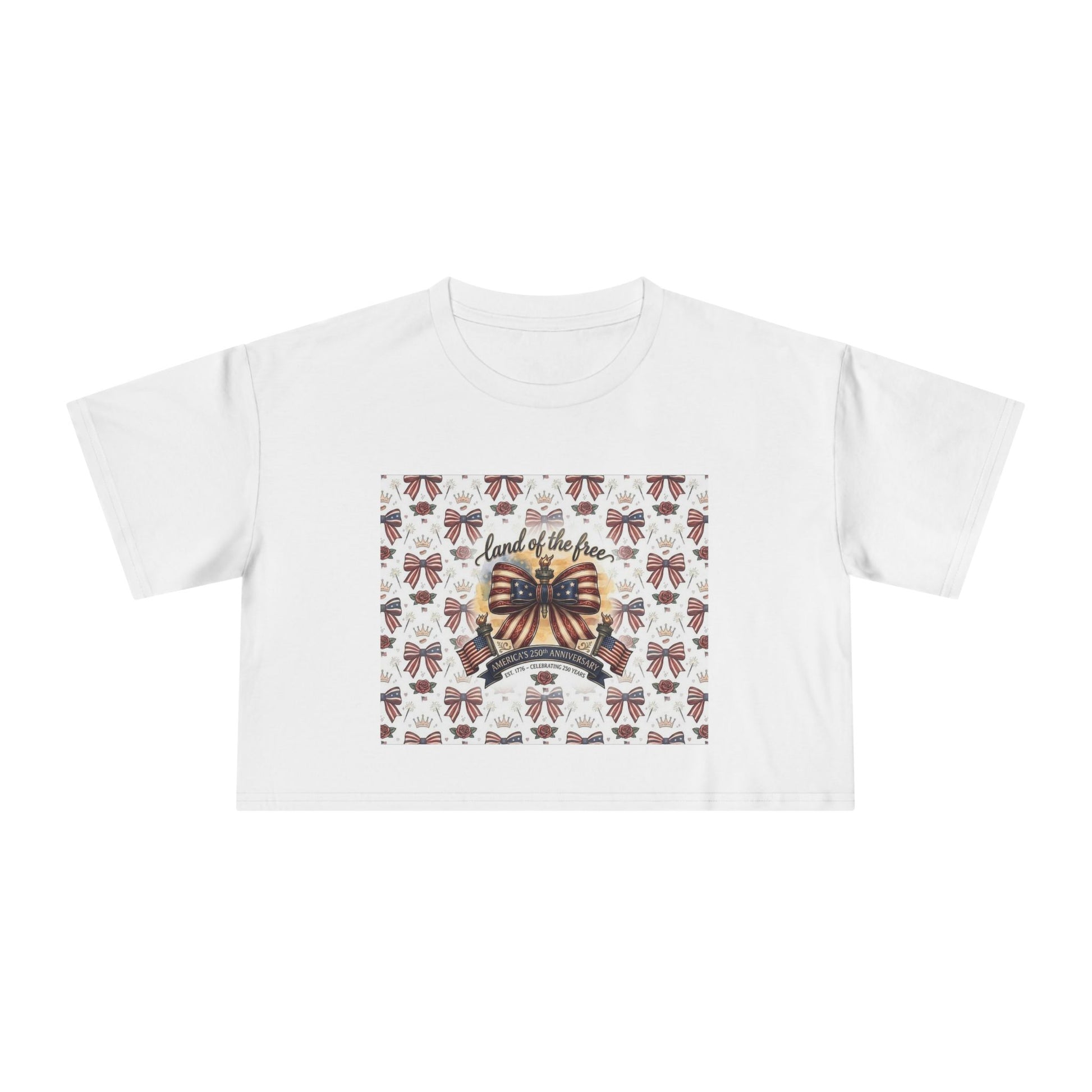 USA 250th ANNIVERSARY Women’s Crop Tee — Patriotic "Land of the Free" Women’s Crop Tee - Trending Novelties & Gifts