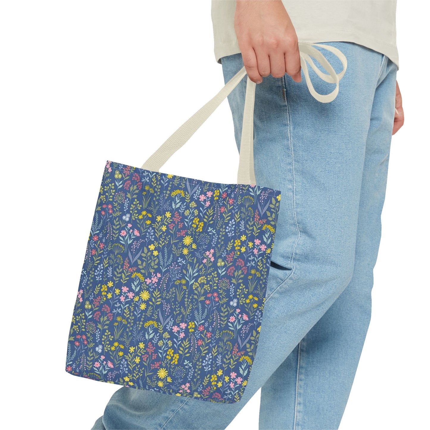 Wildflower Meadow Tote Bag — Blue Floral All-Over Print Eco Tote (summer)