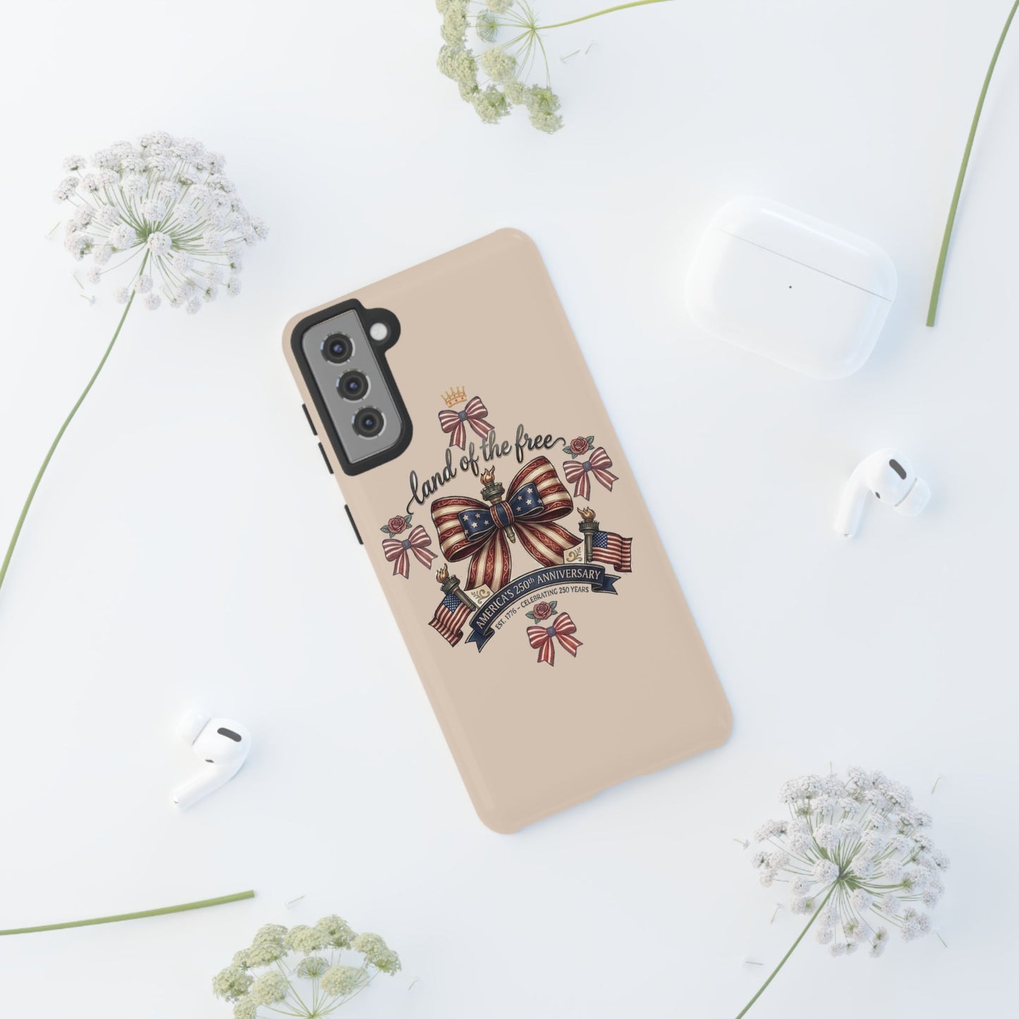 USA 250th ANNIVERSARY "Land of the Free" Tough Phone Case – USA Flag Bow Phone Cover - Trending Novelties & Gifts