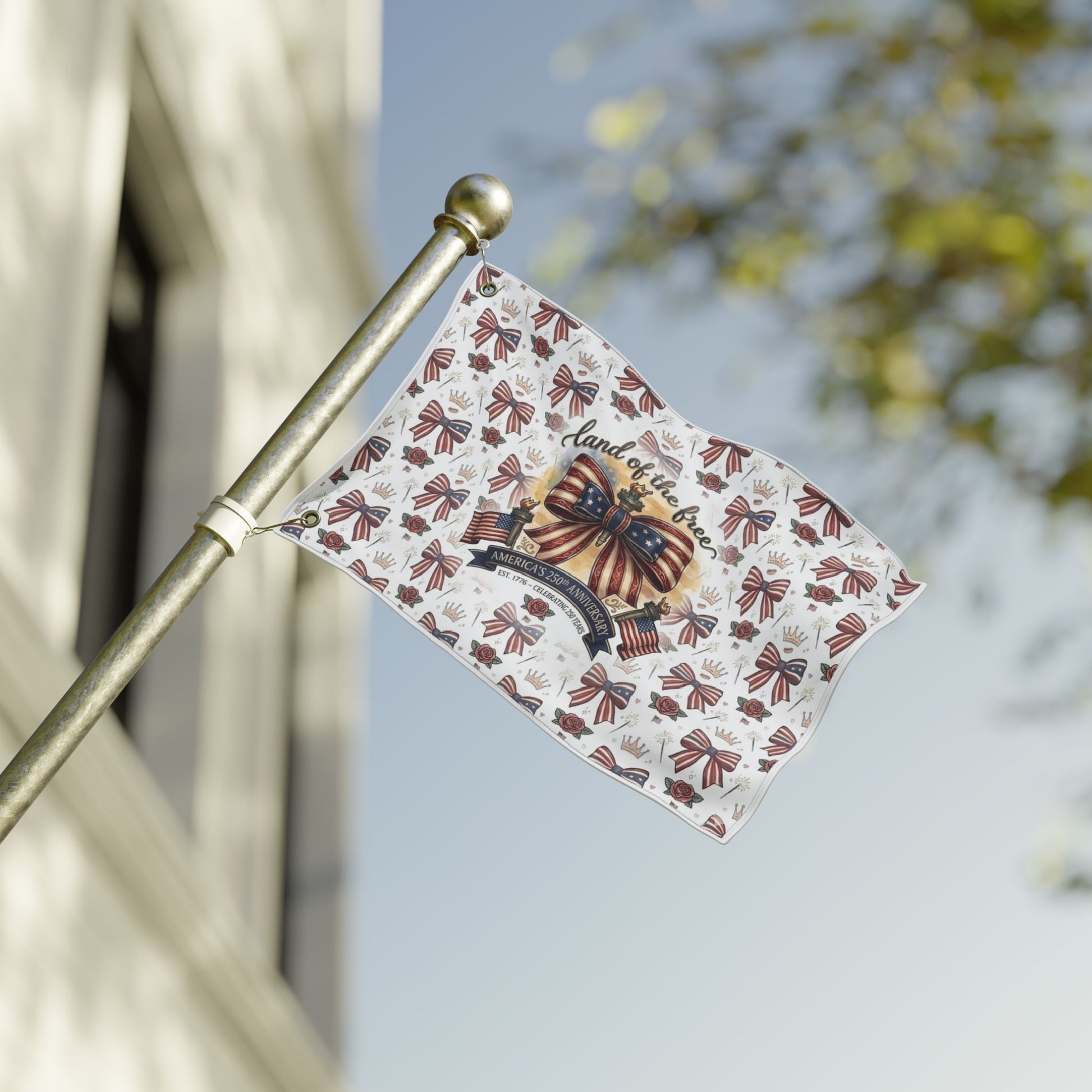 USA 250th ANNIVERSARY Double-Sided Garden Flag — "Land of the Free" Patriotic Bow 4th of July Decoration - Trending Novelties & Gifts