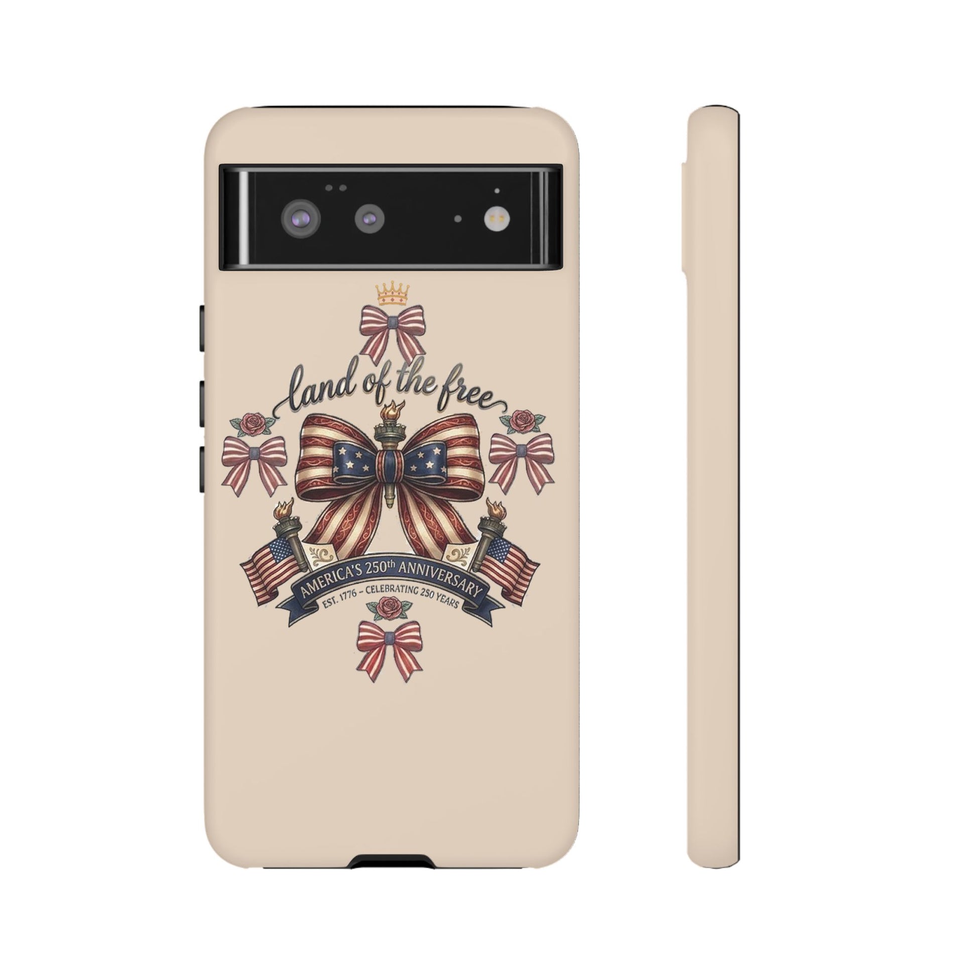 USA 250th ANNIVERSARY "Land of the Free" Tough Phone Case – USA Flag Bow Phone Cover - Trending Novelties & Gifts