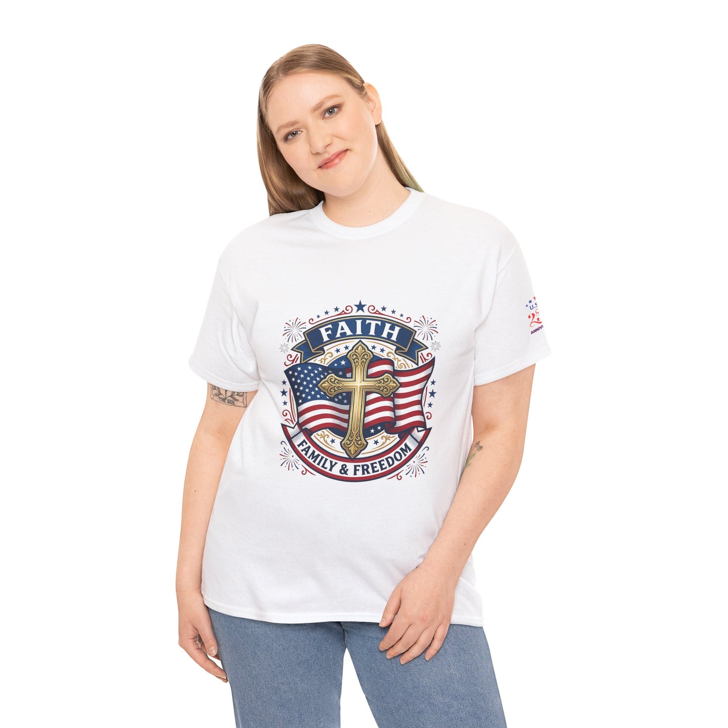 Faith, Family & Freedom Tee (USA 250th) — Patriotic Cross American Flag T-Shirt