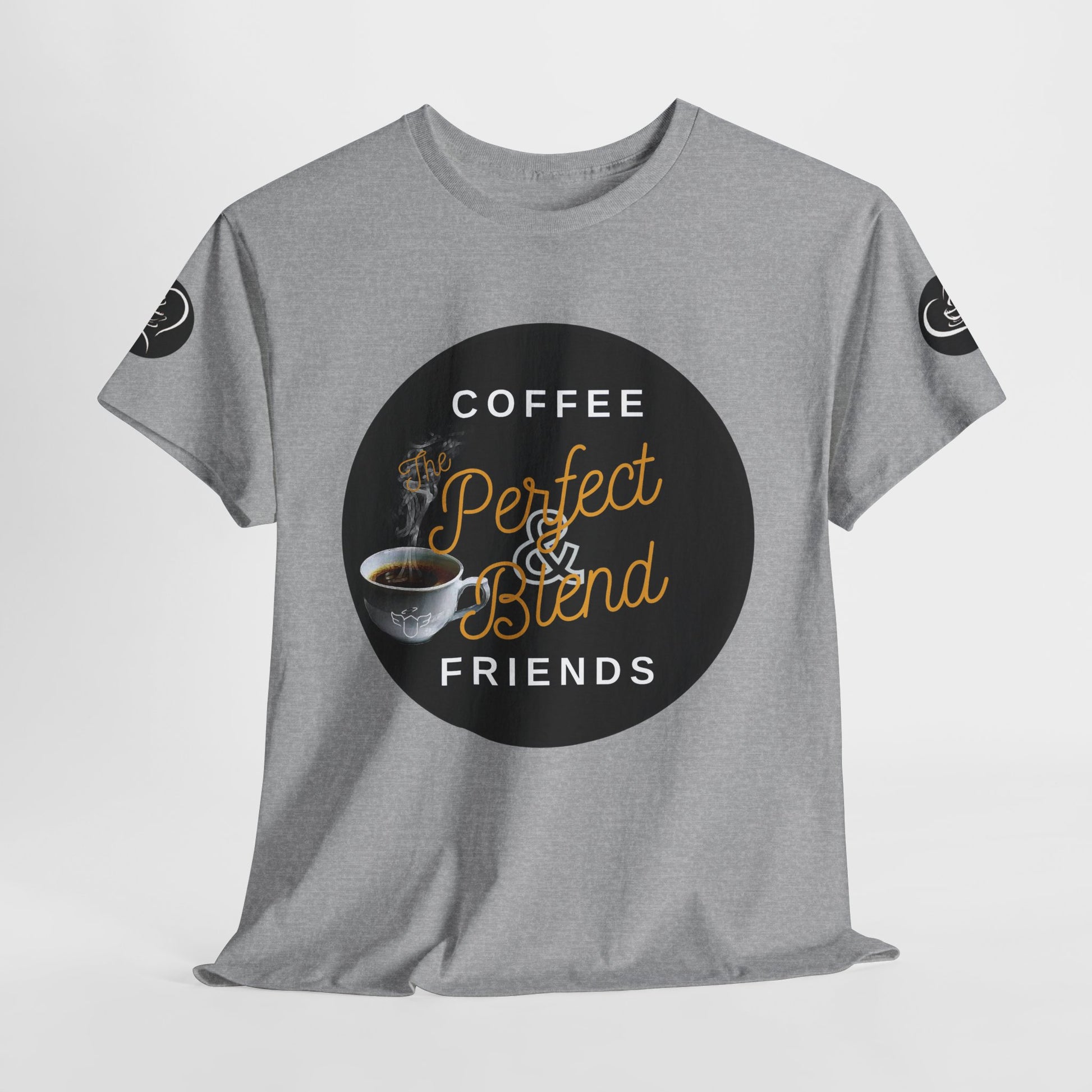 Coffee Lovers Cotton T-shirt, Gray t-shirt with a coffee-themed graphic and text on a white background