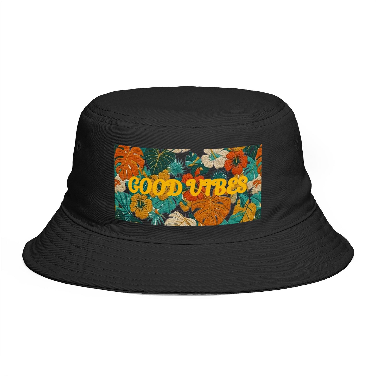 Summer Bucket Hat — 'Good Vibes' Floral Bucket Hat, Retro Tropical Sun Hat for Beach, Festival & Summer - Trending Novelties & Gifts