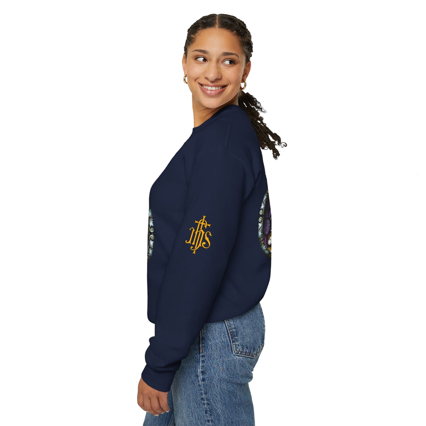 Catholic Stained Glass Designed Baby Jesus  Sweatshirt (CT)