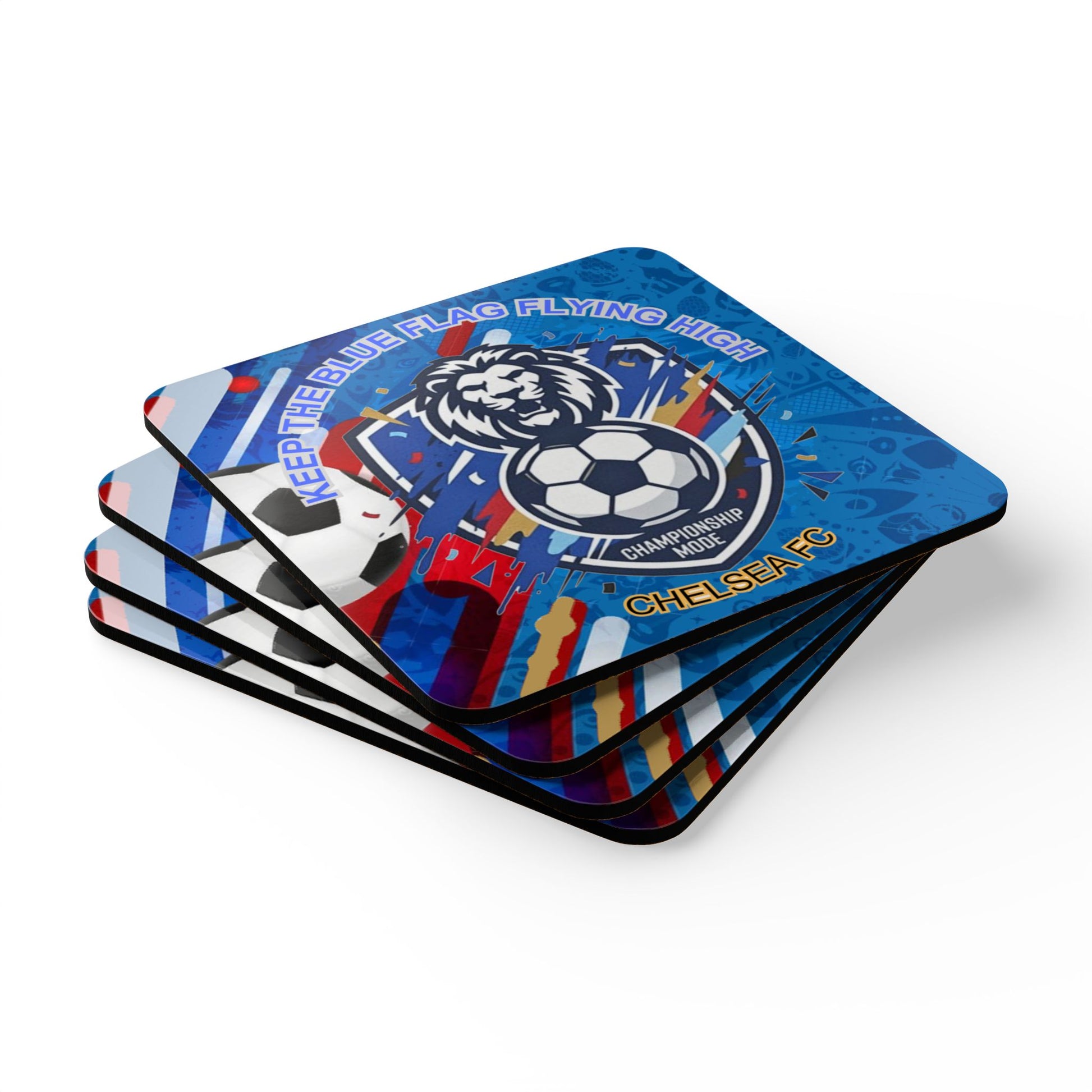 Soccer Lion Cork Coaster Set — “Keep The Blue Flag Flying High” Chelsea FC Style Coasters - Trending Novelties & Gifts