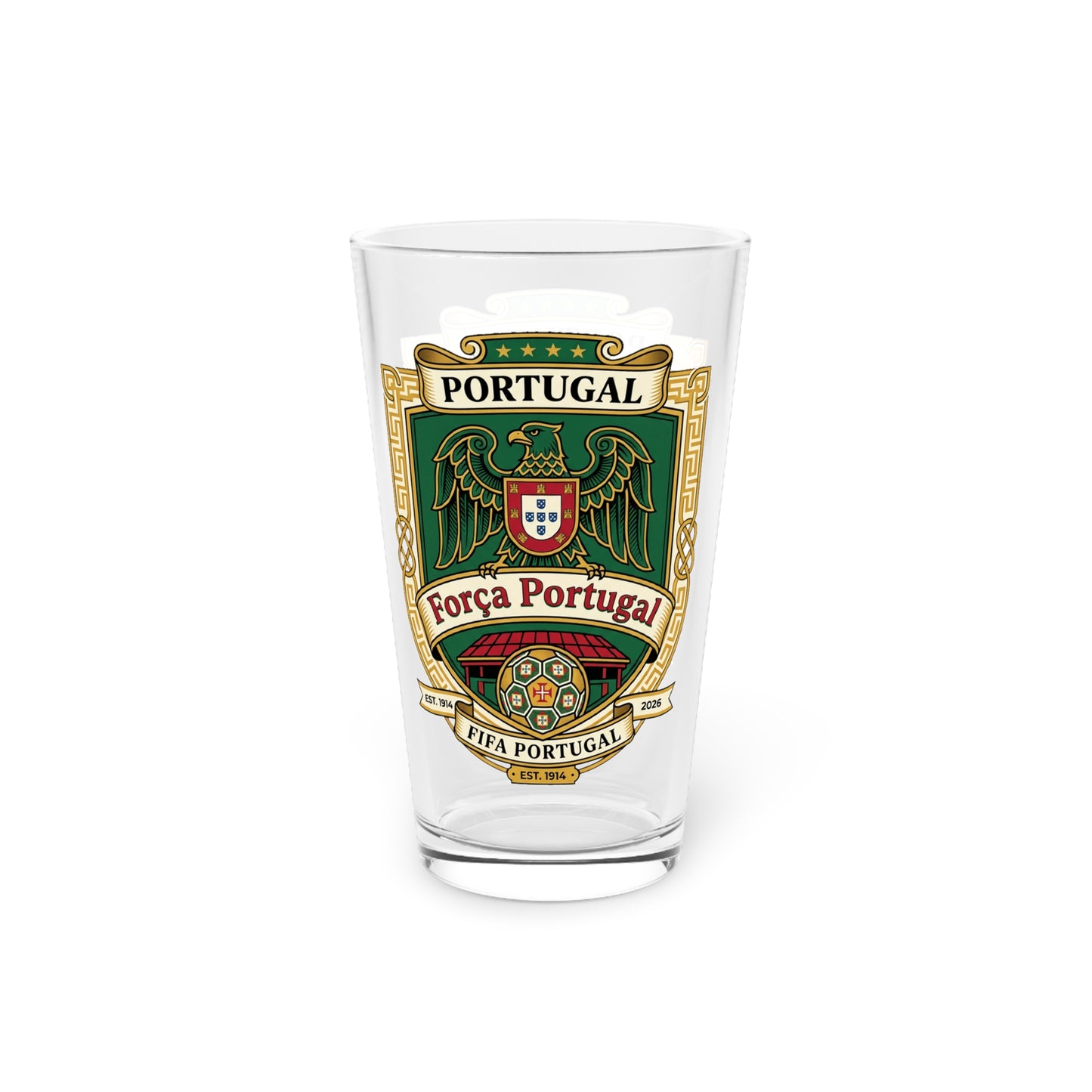 Portugal Soccer Fan Crest Pint Glass — "Força Portugal" Soccer Fan  Beer Glass