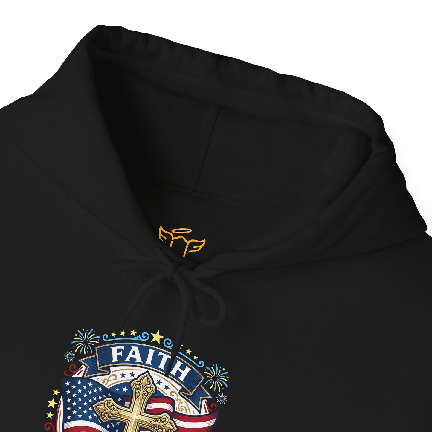 Faith, Family & Freedom Hoodie — Patriotic Cross American Flag Sweatshirt (USA 250th)