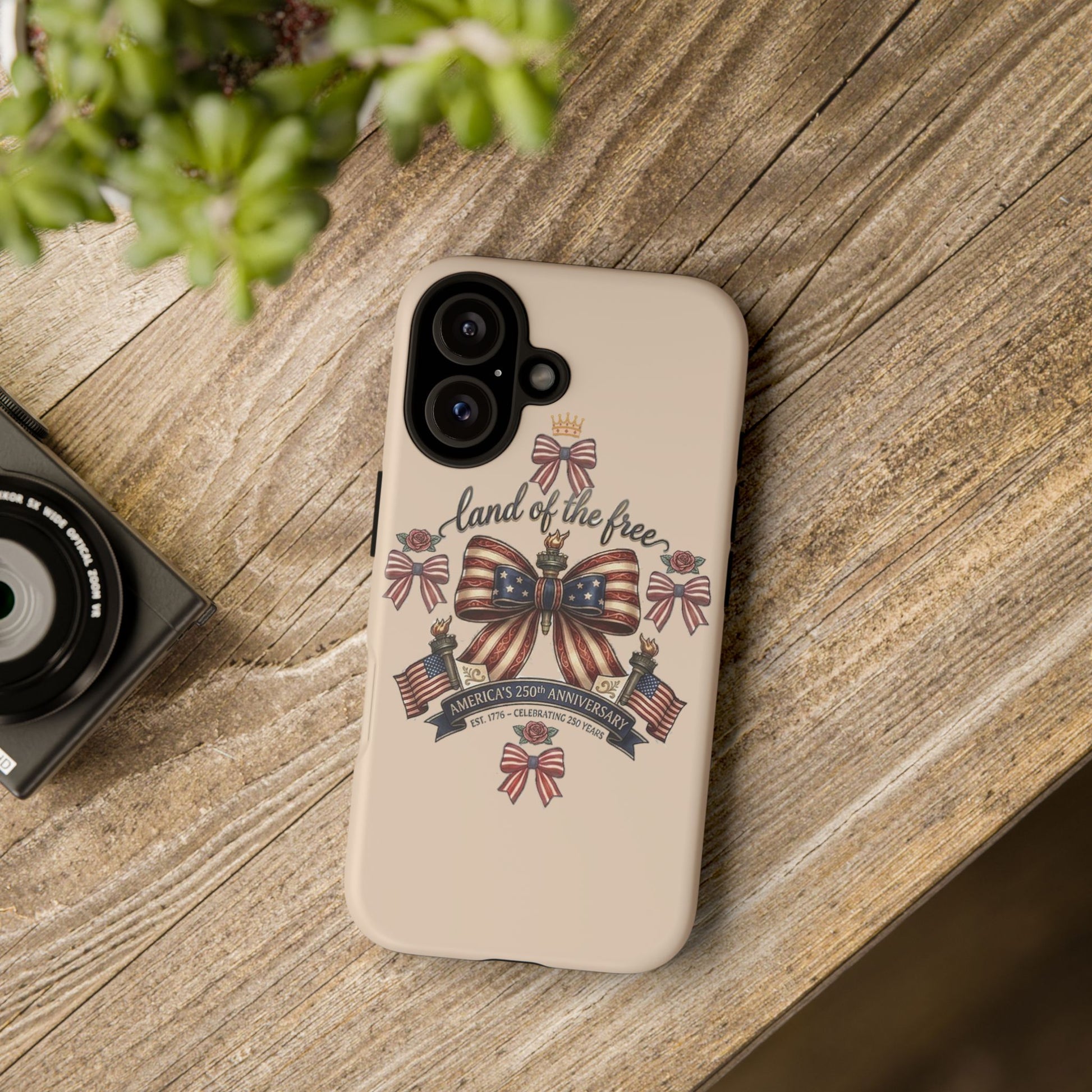 USA 250th ANNIVERSARY "Land of the Free" Tough Phone Case – USA Flag Bow Phone Cover - Trending Novelties & Gifts