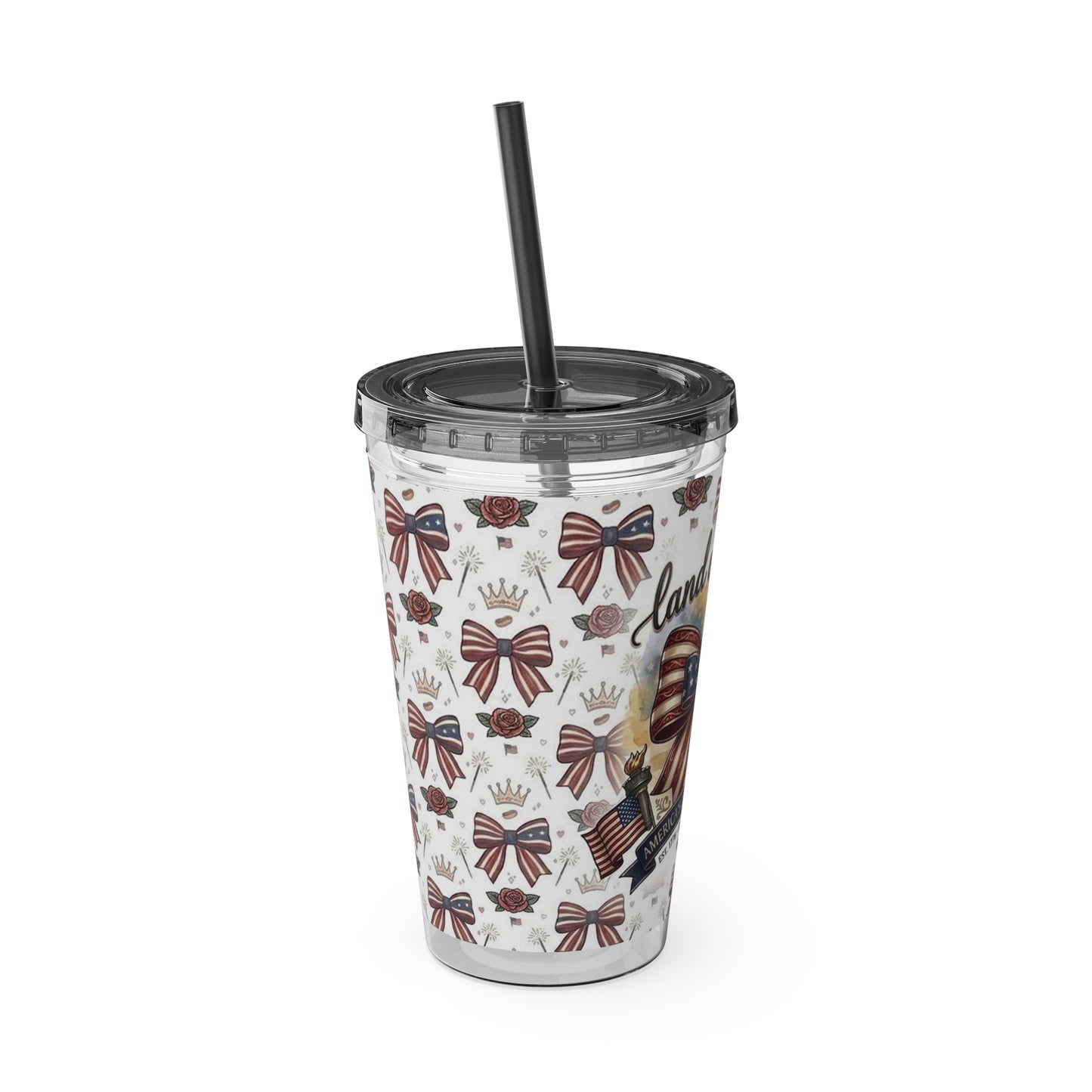 USA 250th ANNIVERSARY 16oz Tumbler with Straw | Patriotic 'Land of the Free' 16oz Tumbler with Straw - Trending Novelties & Gifts