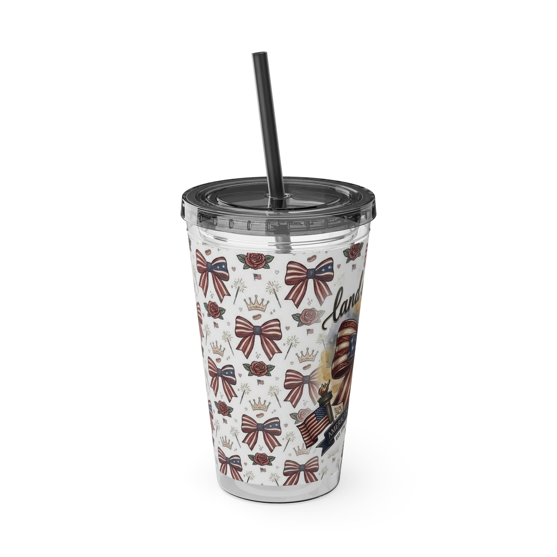 USA 250th ANNIVERSARY 16oz Tumbler with Straw | Patriotic 'Land of the Free' 16oz Tumbler with Straw - Trending Novelties & Gifts