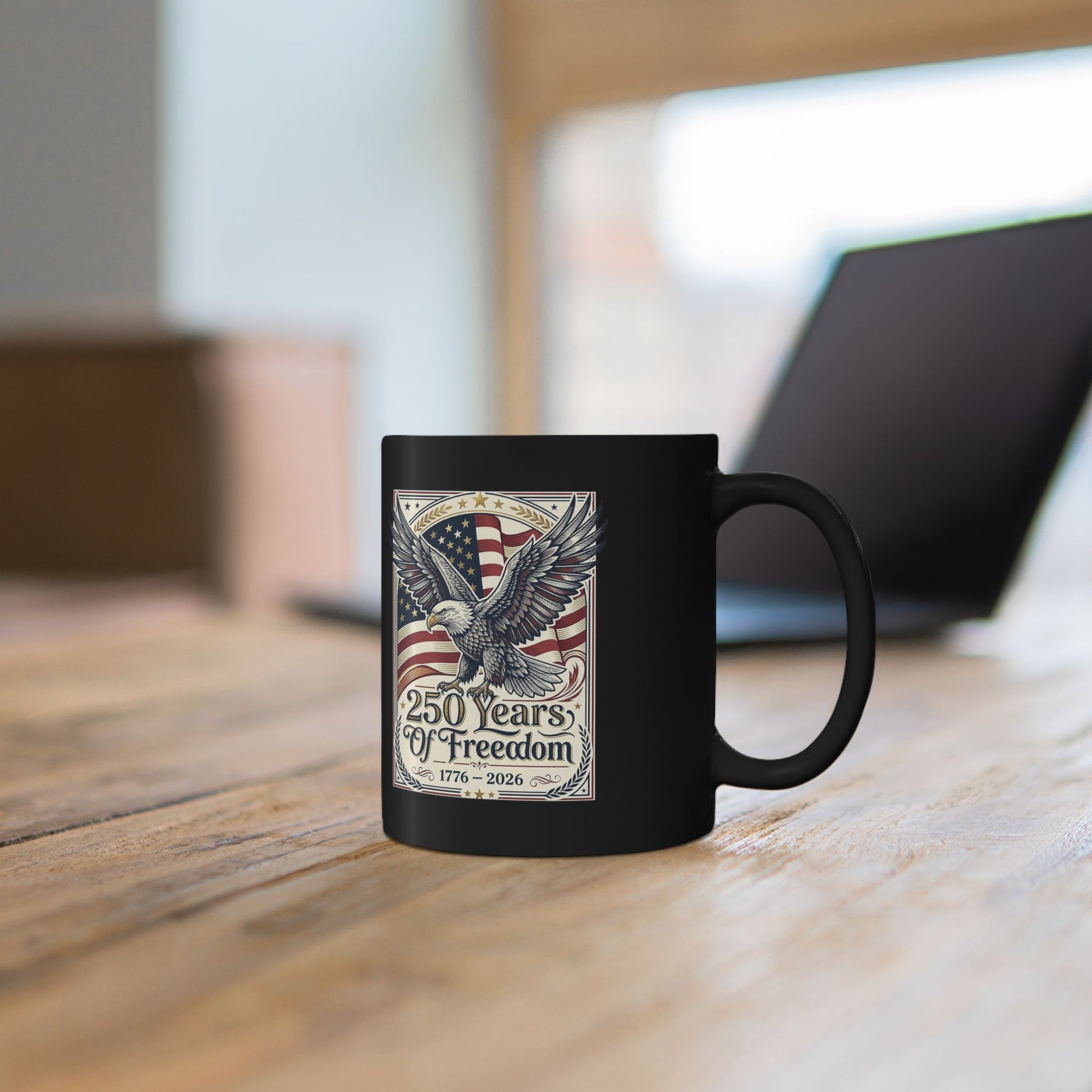 America 250 Years of Freedom Eagle Coffee Mug — USA 250th ANNIVERSARY Commemorative Black Mug - Trending Novelties & Gifts
