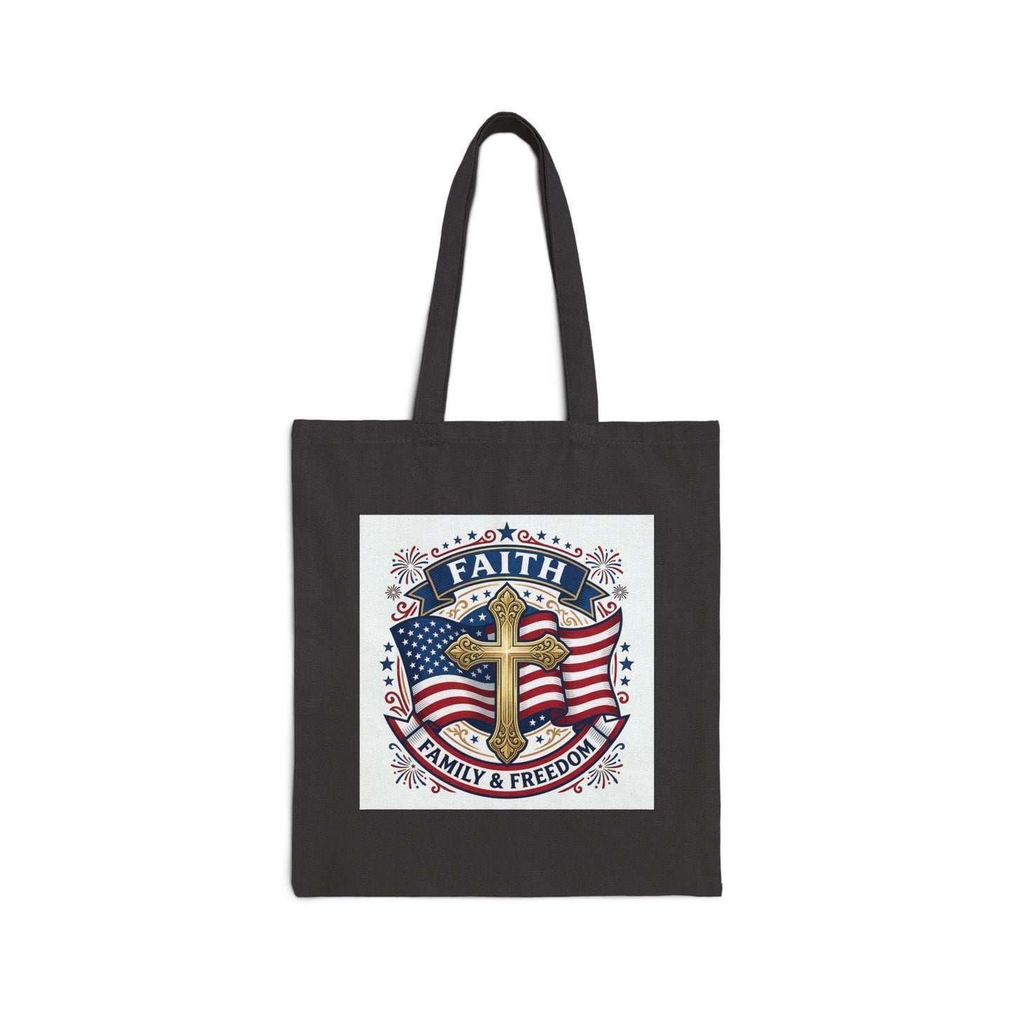 USA 250TH Faith & Freedom Cross Tote | Patriotic, Faith-Based July 4th, Vintage Americana