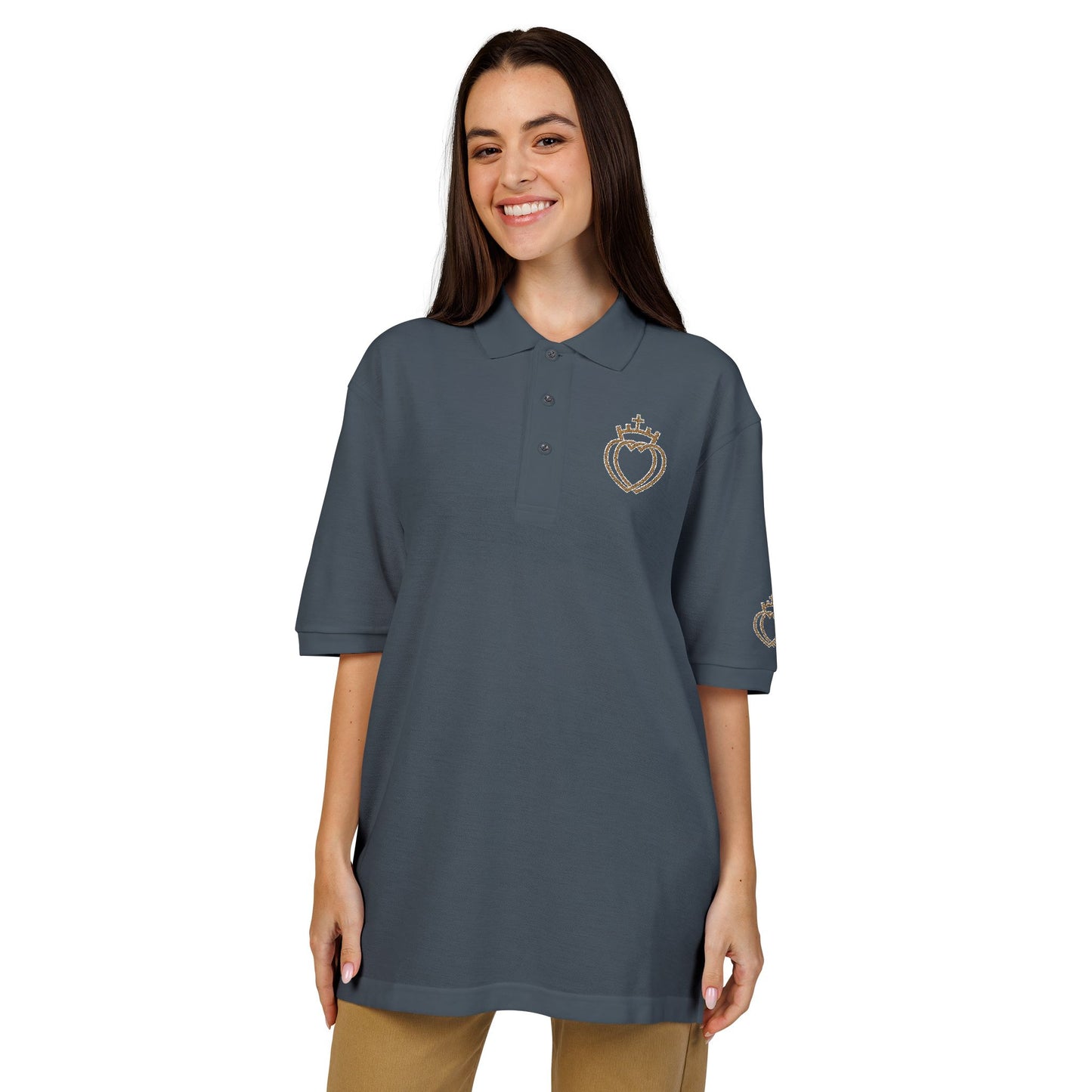 Catholic Tee - Traditional Catholic Men's Embroidered Two Hearts Polo Shirt   (CT)