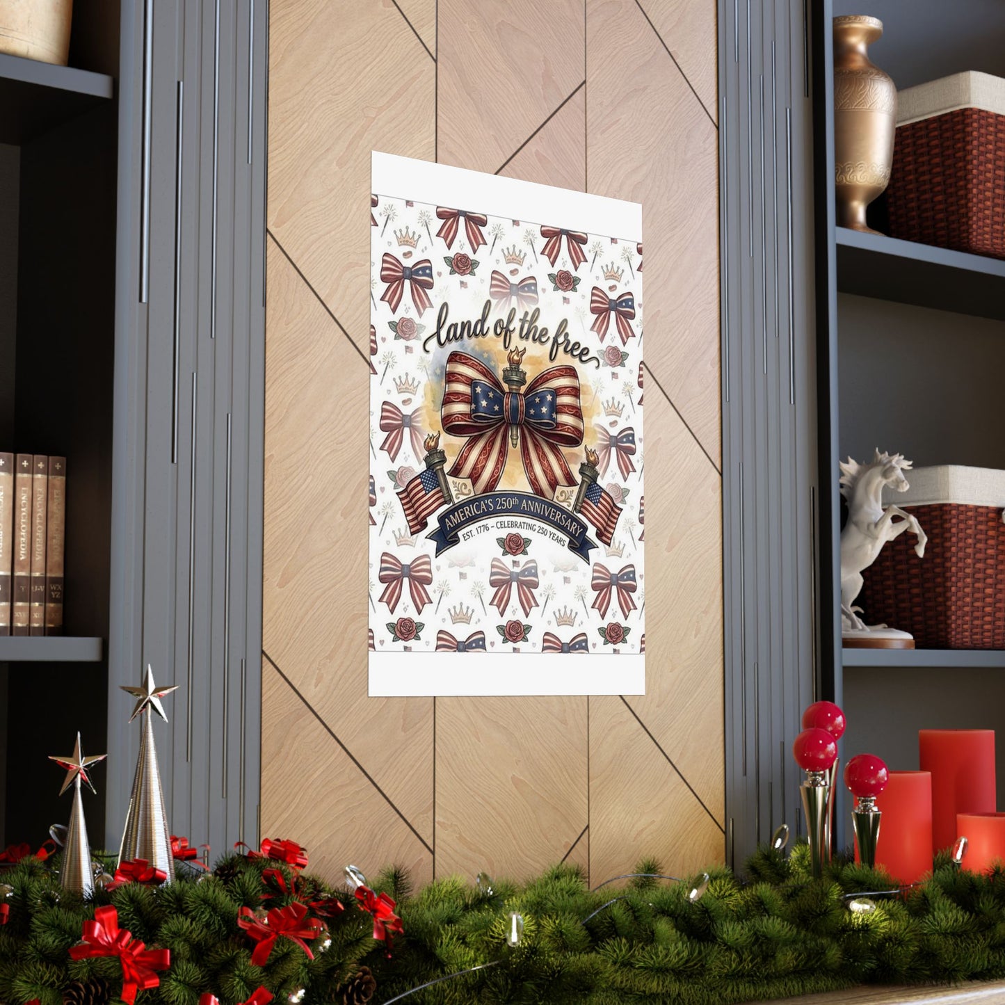 Land of the Free Patriotic Matte Poster — USA 250th Anniversary Bow Wall Art - Trending Novelties & Gifts