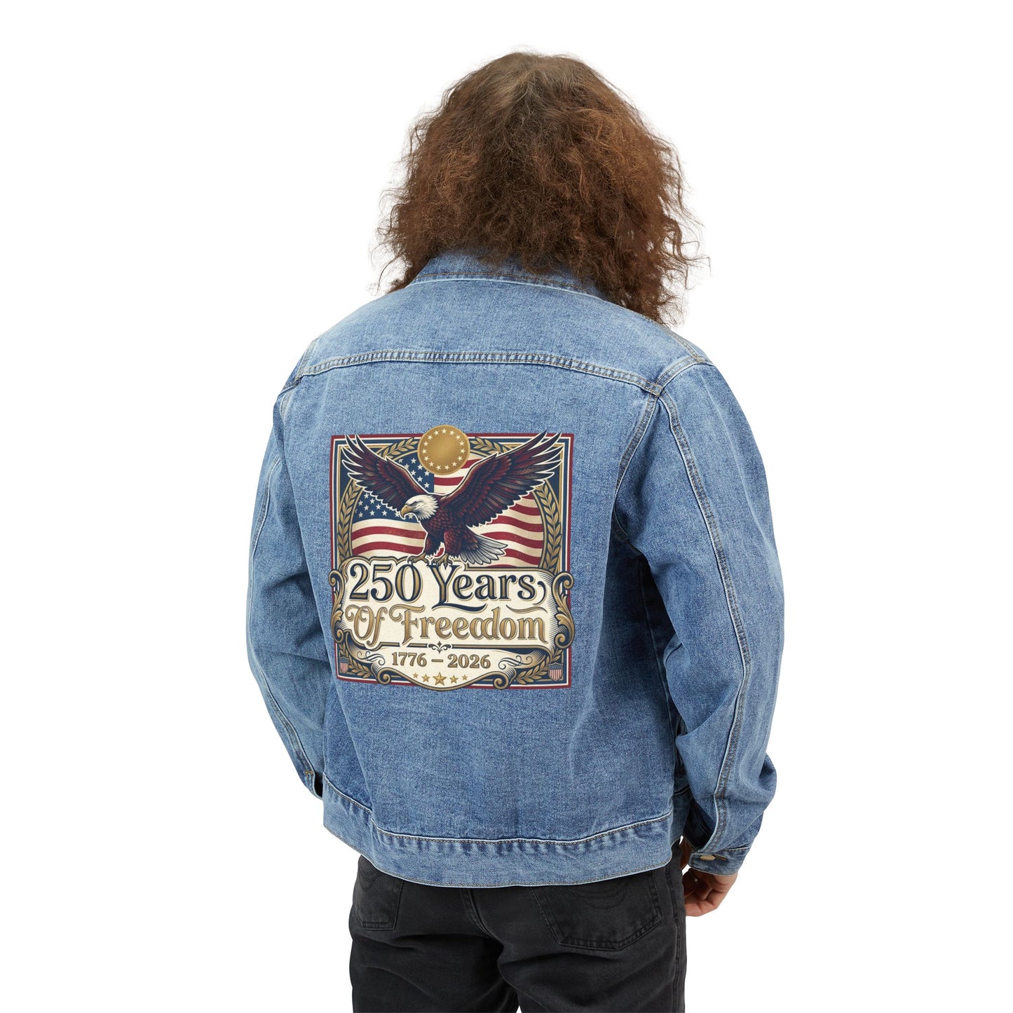 USA 250th ANNIVERSARY Denim Jacket - 250 Years of Freedom Eagle Back Patch - Trending Novelties & Gifts