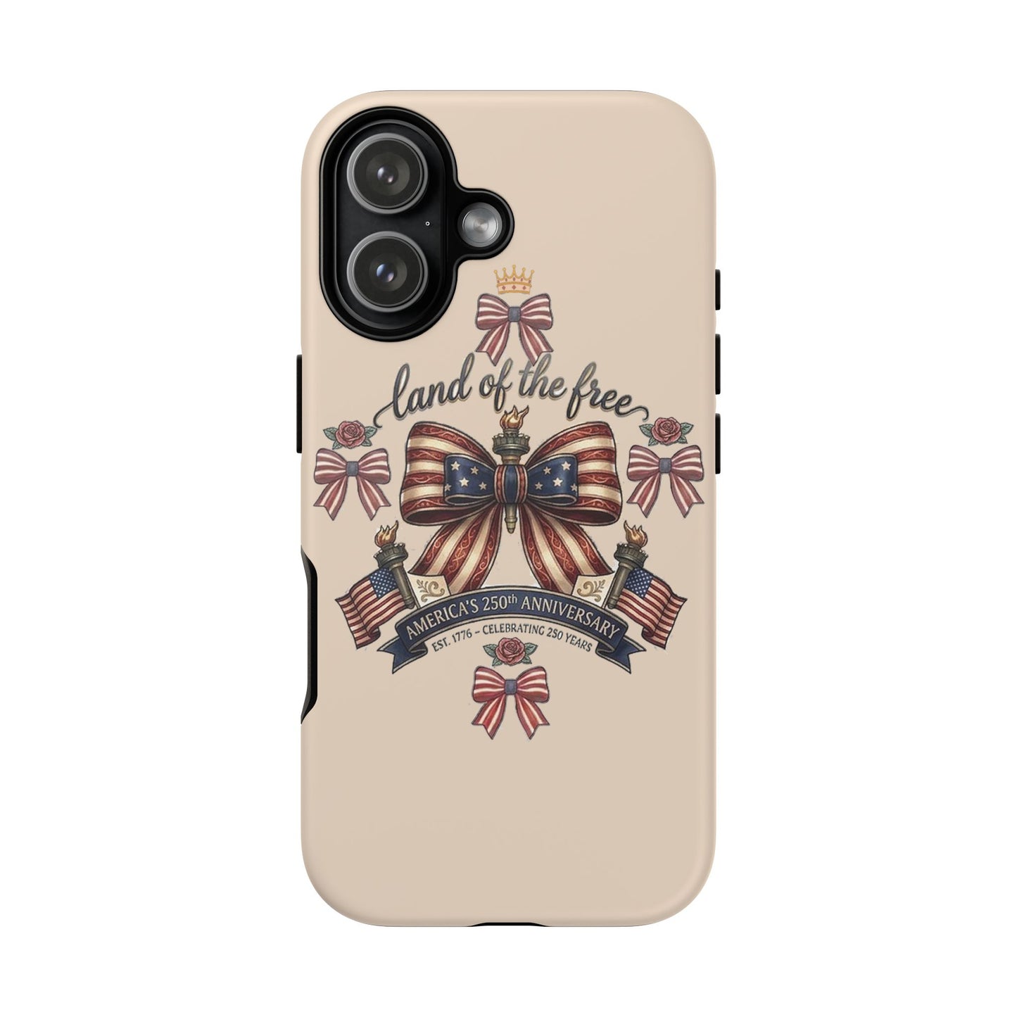 USA 250th ANNIVERSARY "Land of the Free" Tough Phone Case – USA Flag Bow Phone Cover - Trending Novelties & Gifts