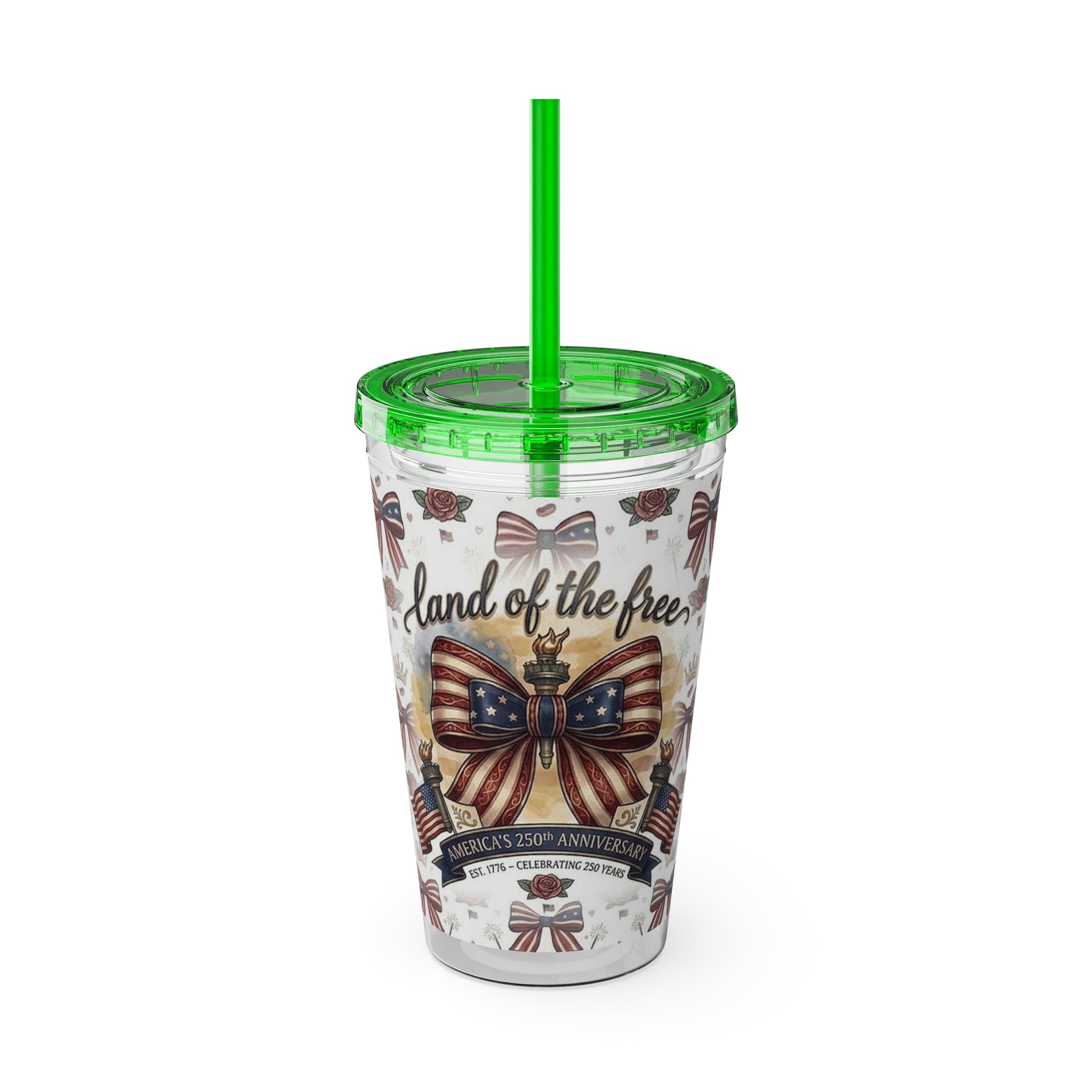 USA 250th ANNIVERSARY 16oz Tumbler with Straw | Patriotic 'Land of the Free' 16oz Tumbler with Straw - Trending Novelties & Gifts