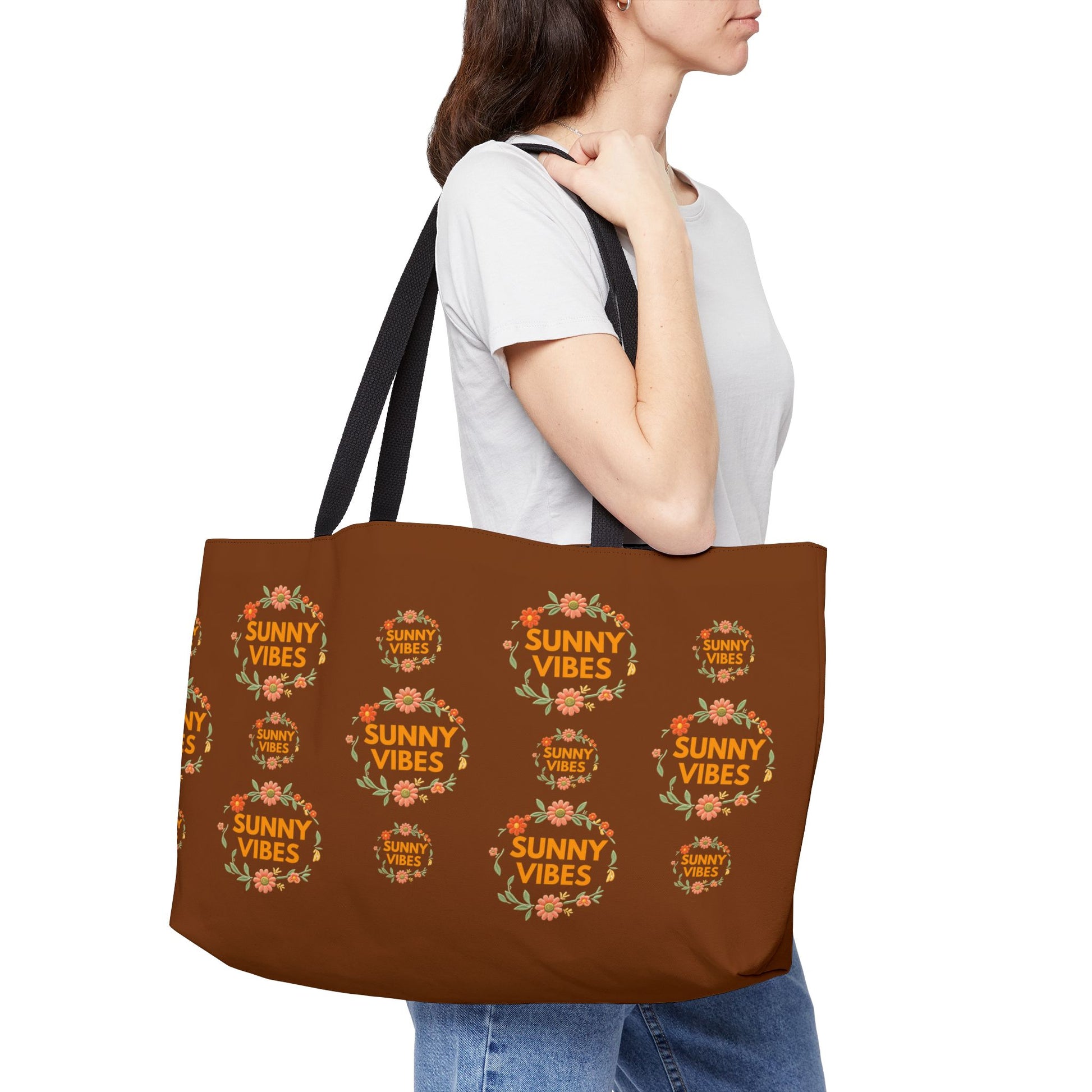 Summer Weekender Tote Bag — "Sunny Vibes" All Over Floral Canvas Beach & Travel Tote - Trending Novelties & Gifts