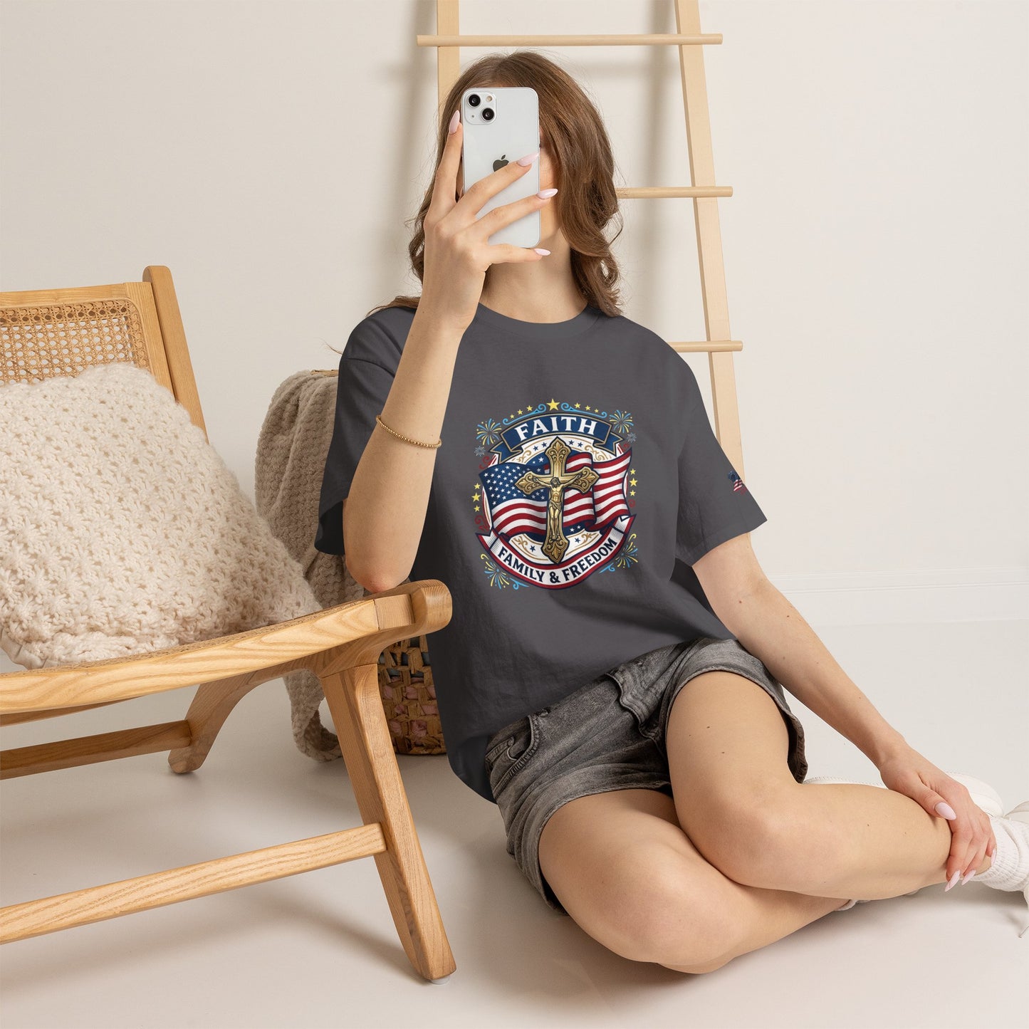 Catholic Faith Family & Freedom T-Shirt — American Flag Cross Patriotic T-shirt (USA 250th)