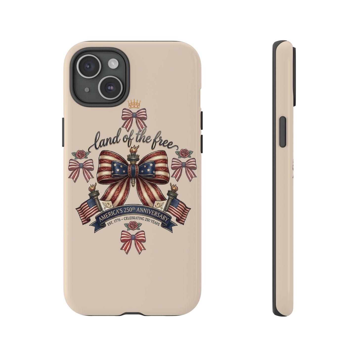 USA 250th ANNIVERSARY "Land of the Free" Tough Phone Case – USA Flag Bow Phone Cover - Trending Novelties & Gifts
