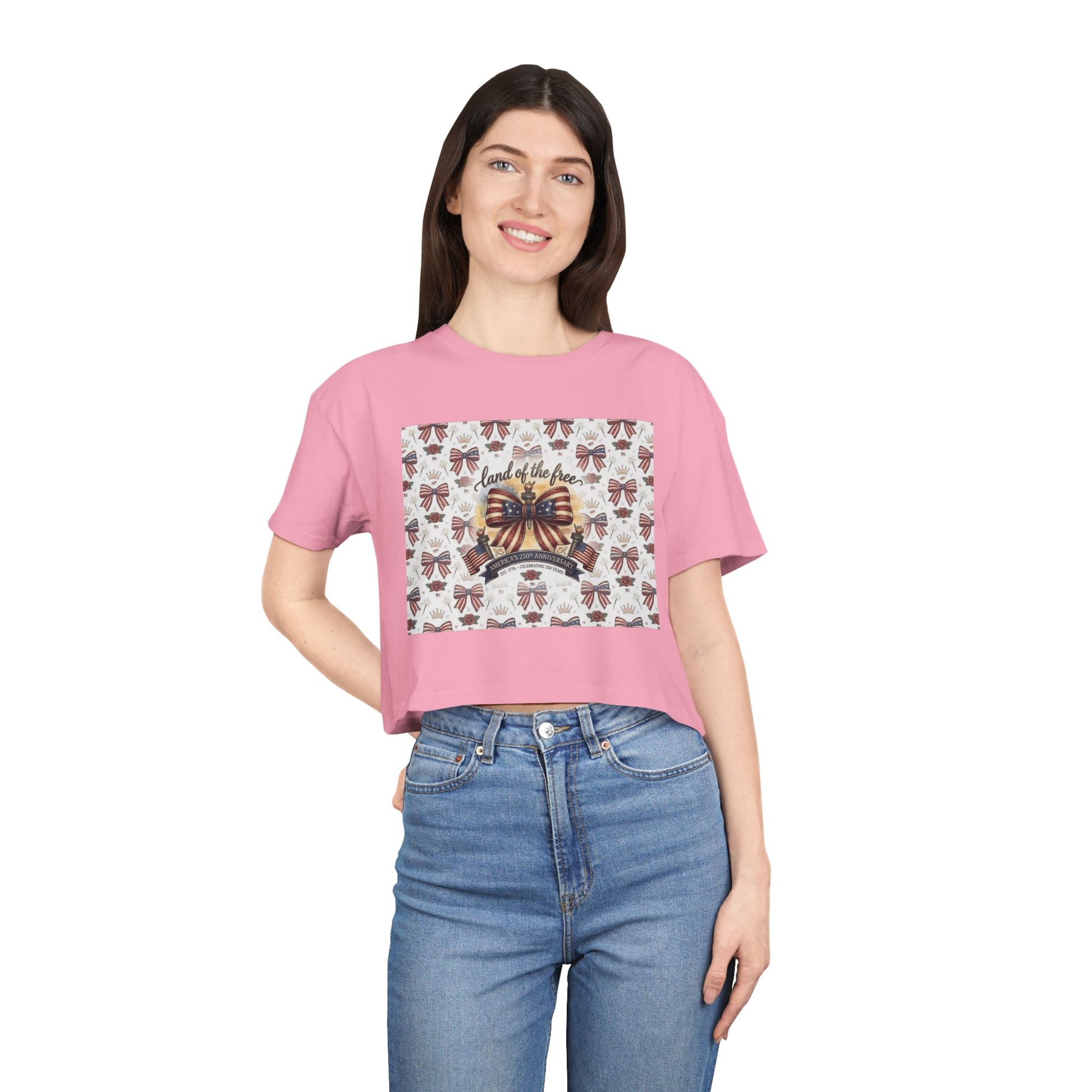 USA 250th ANNIVERSARY Women’s Crop Tee — Patriotic "Land of the Free" Women’s Crop Tee - Trending Novelties & Gifts