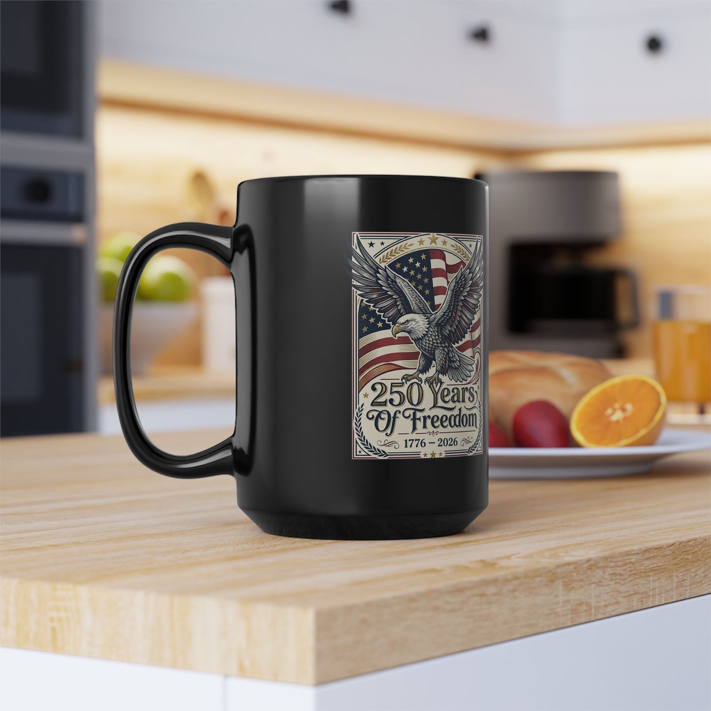America 250 Years of Freedom Eagle Coffee Mug — USA 250th ANNIVERSARY Commemorative Black Mug - Trending Novelties & Gifts
